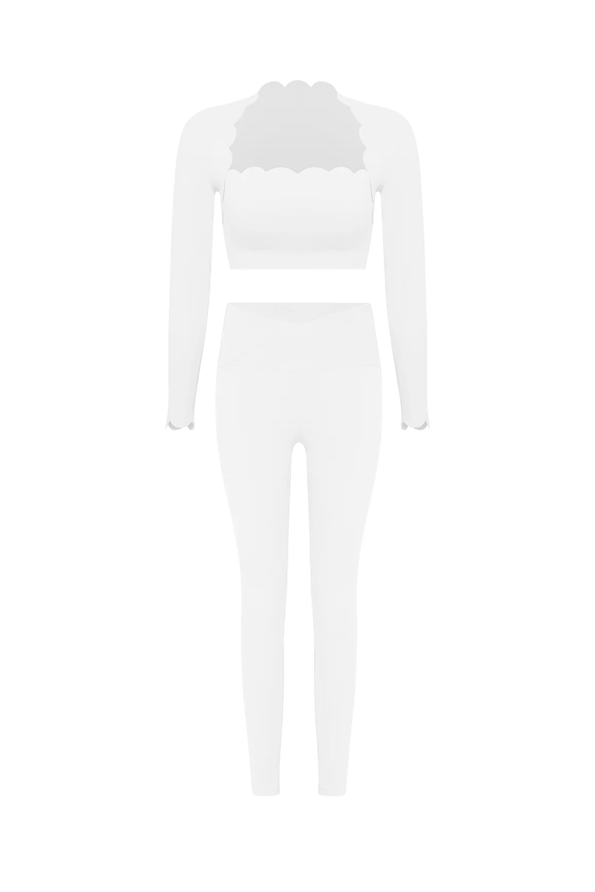 Scallop Cropped Long Sleeve Top + V-waist Yoga Legging