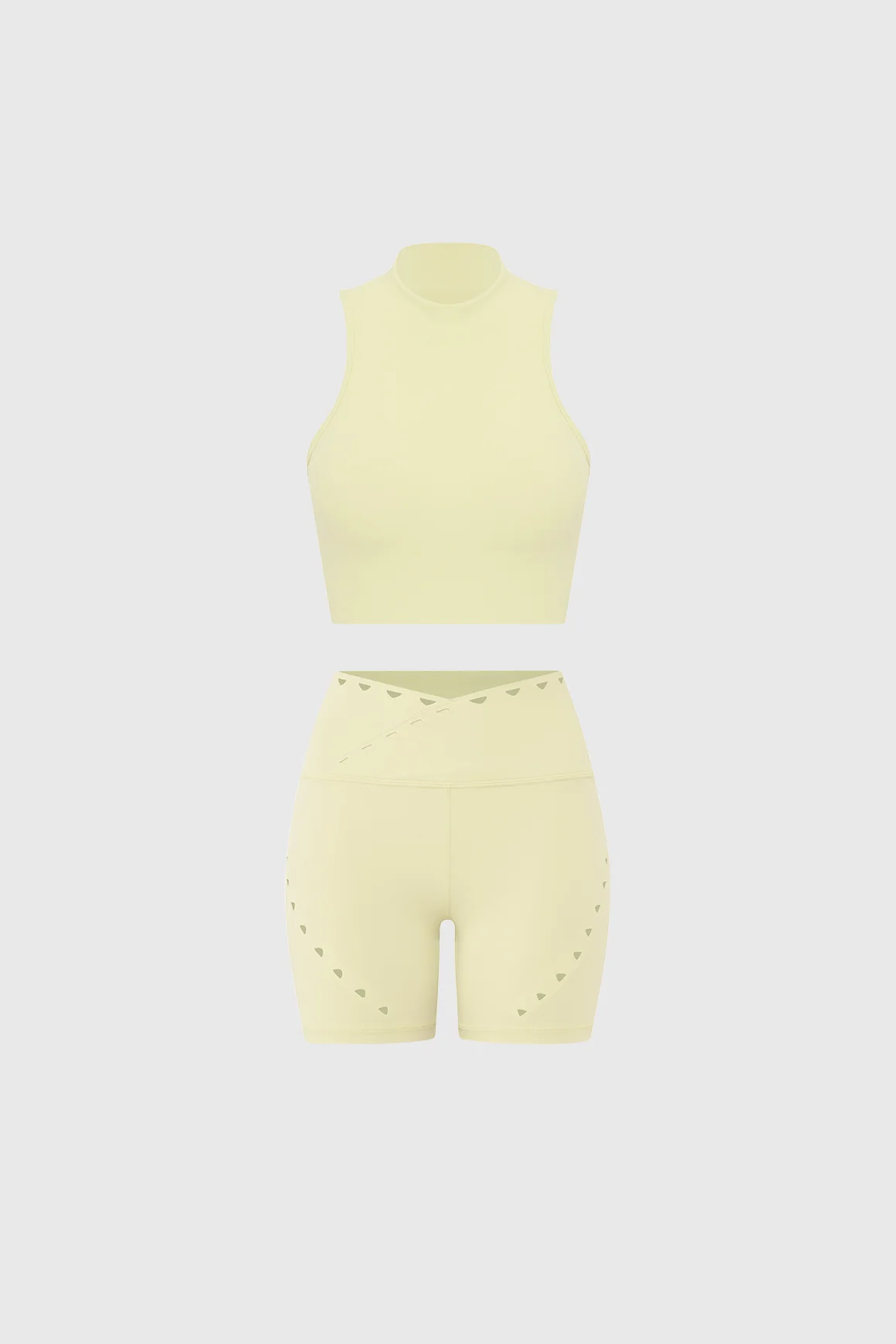 Diamond Cutout Mock Neck Bra + V-waist Laser Cut Sports Short