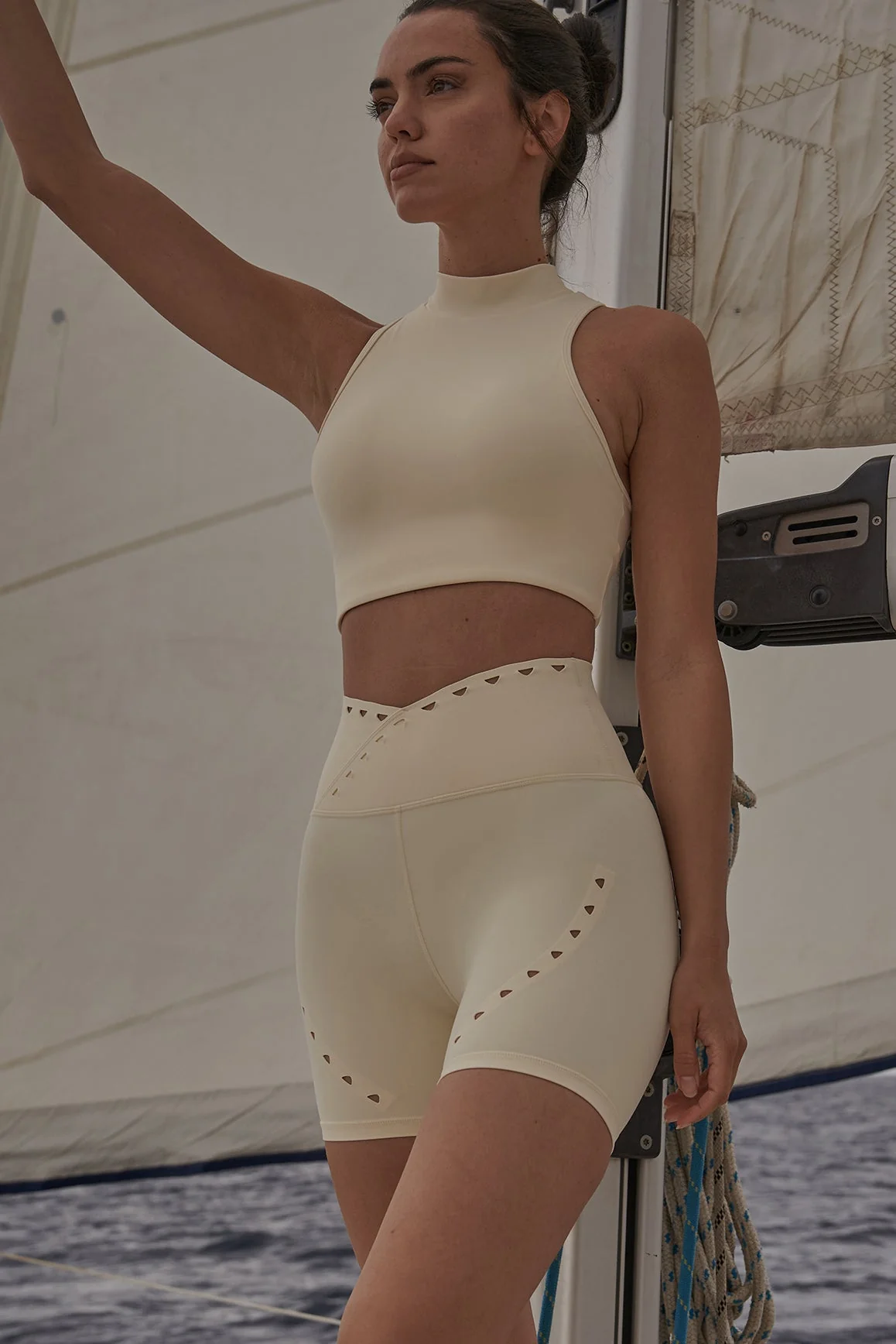 Diamond Cutout Mock Neck Bra + V-waist Laser Cut Sports Short