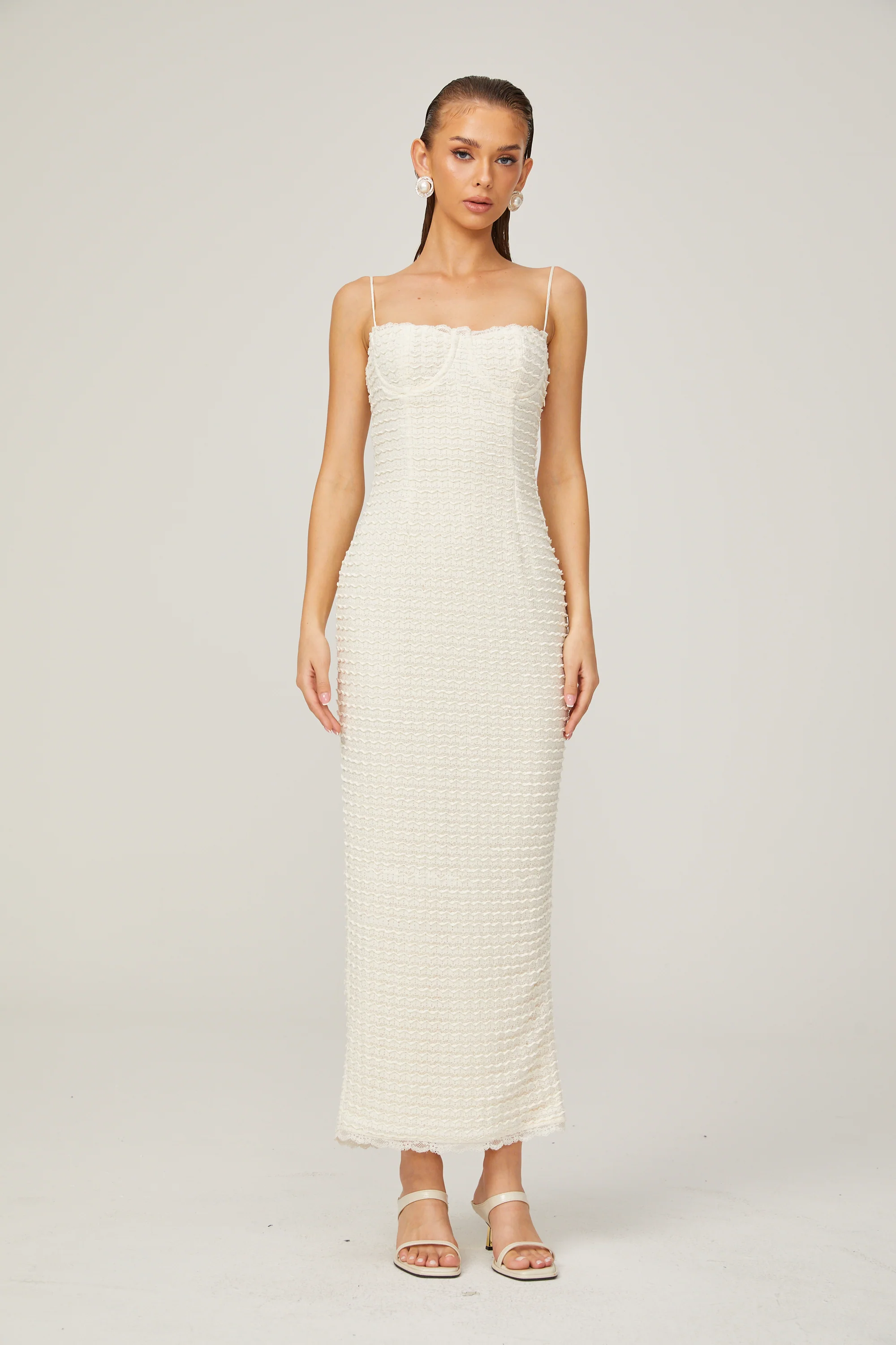 Katia white ruffle-lace boned maxi dress