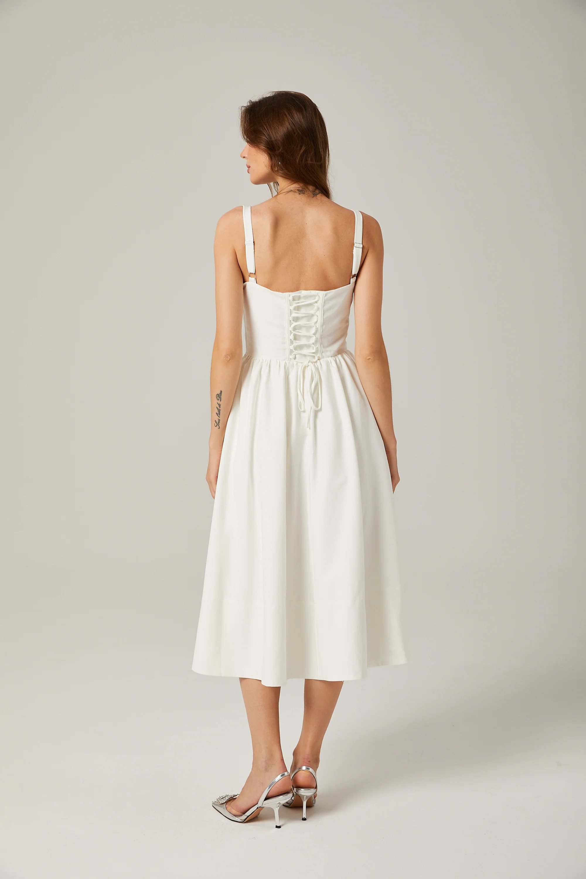 Lorraine white corset bustier midi dress