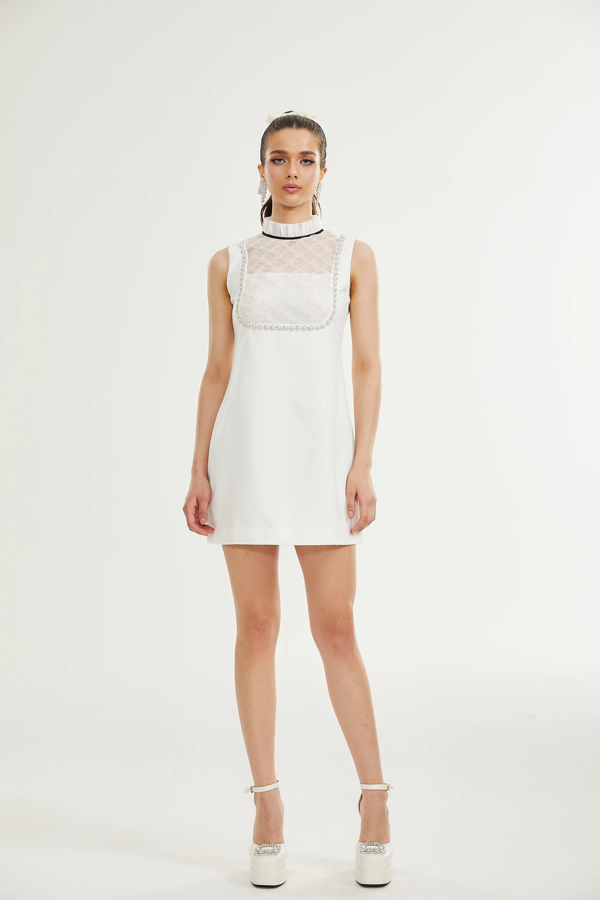 Adrielle white faux-pearl mini dress