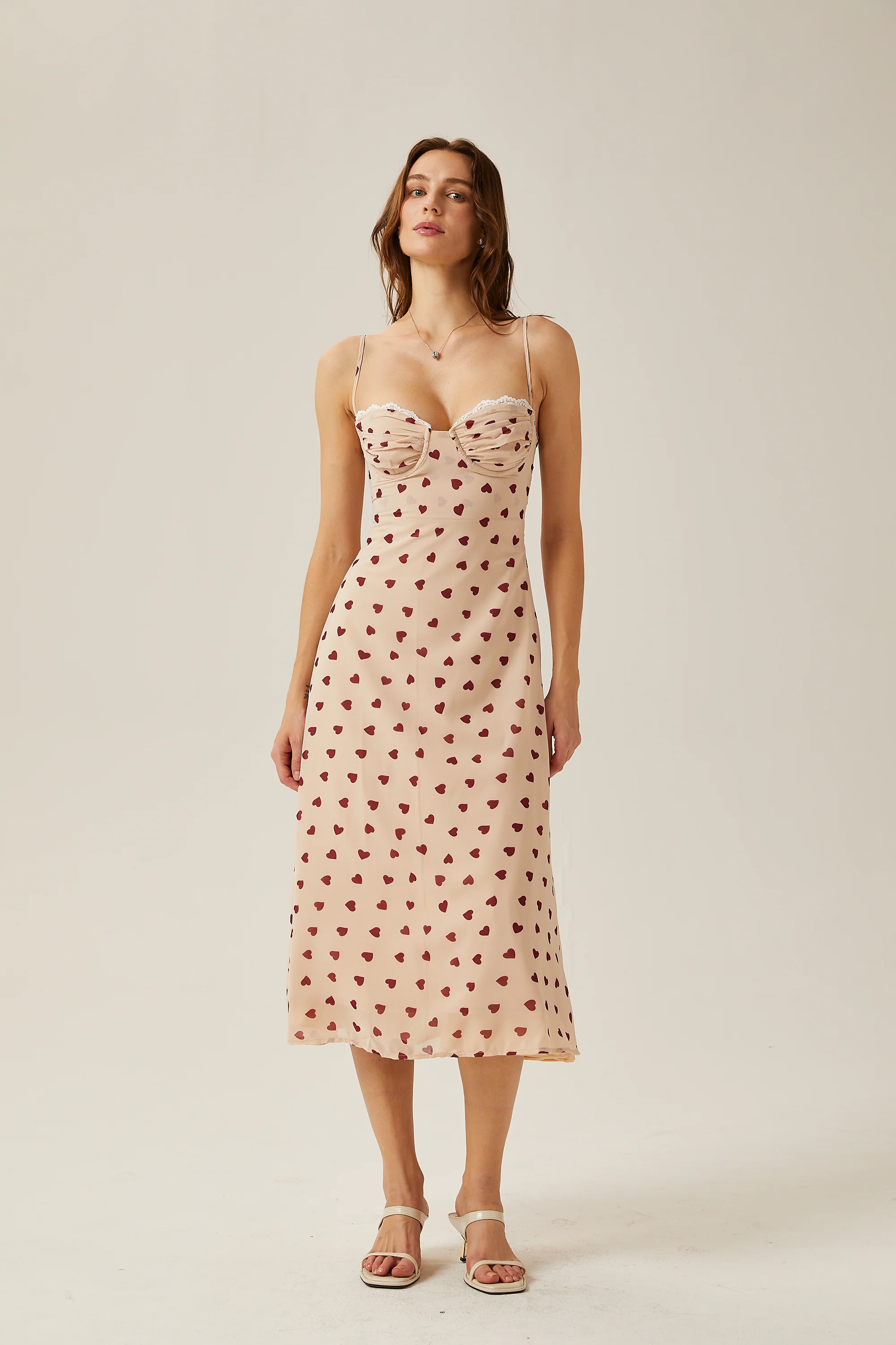 Émeline heart-print bustier midi dress
