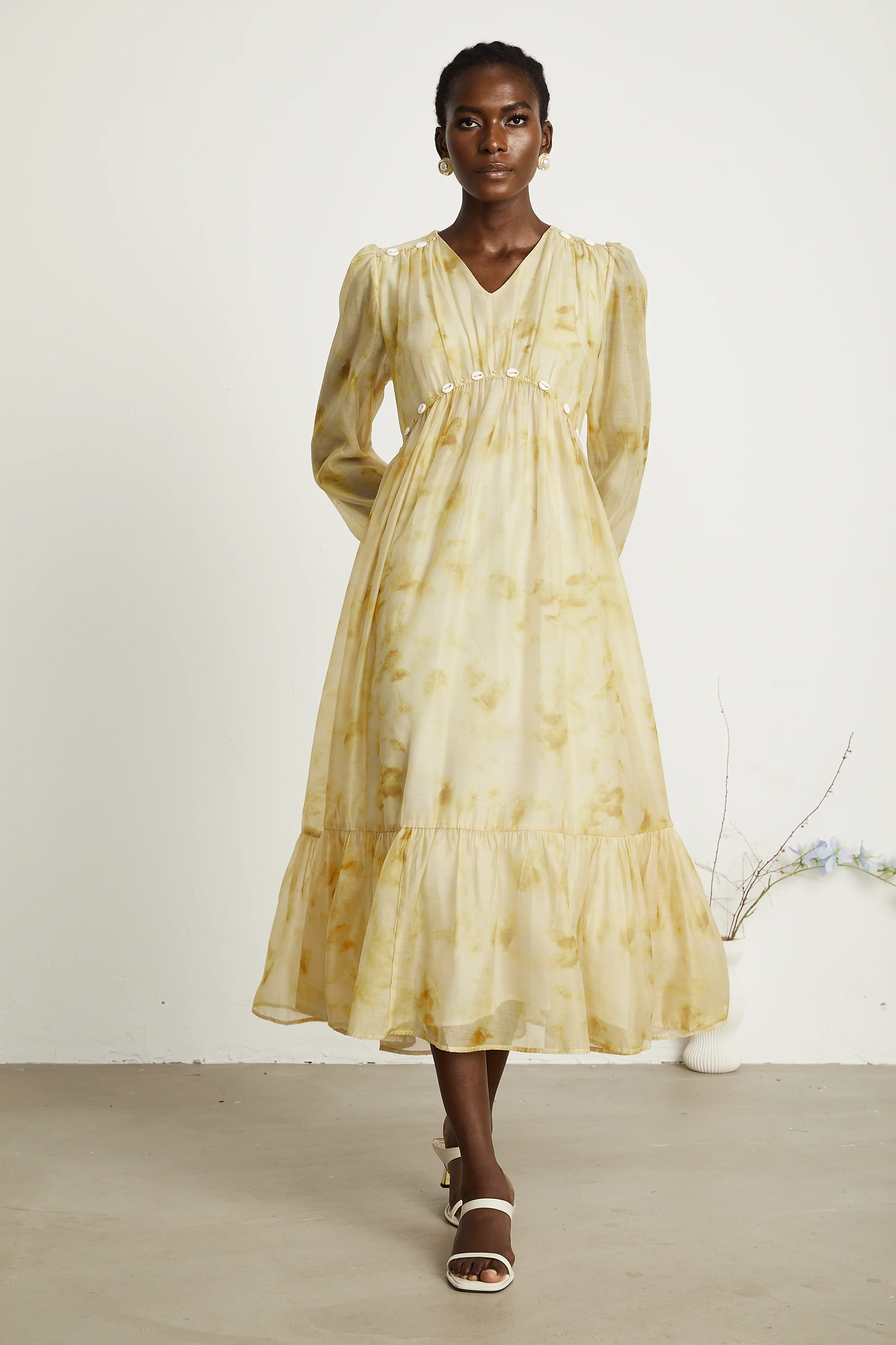 Vanessa shell-embellished tie-dye midi dress