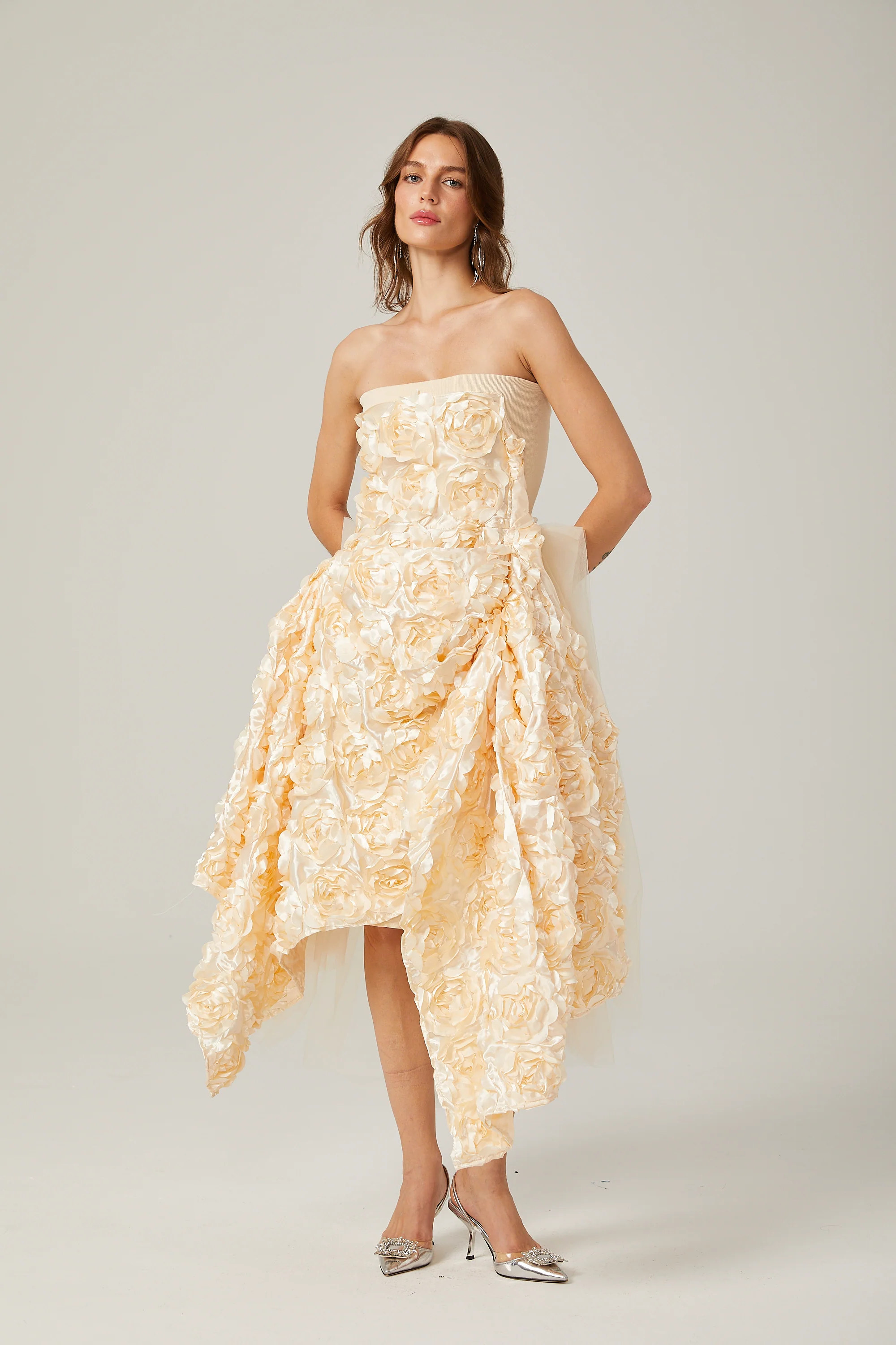 Sydel floral-appliqué asymmetric midi dress