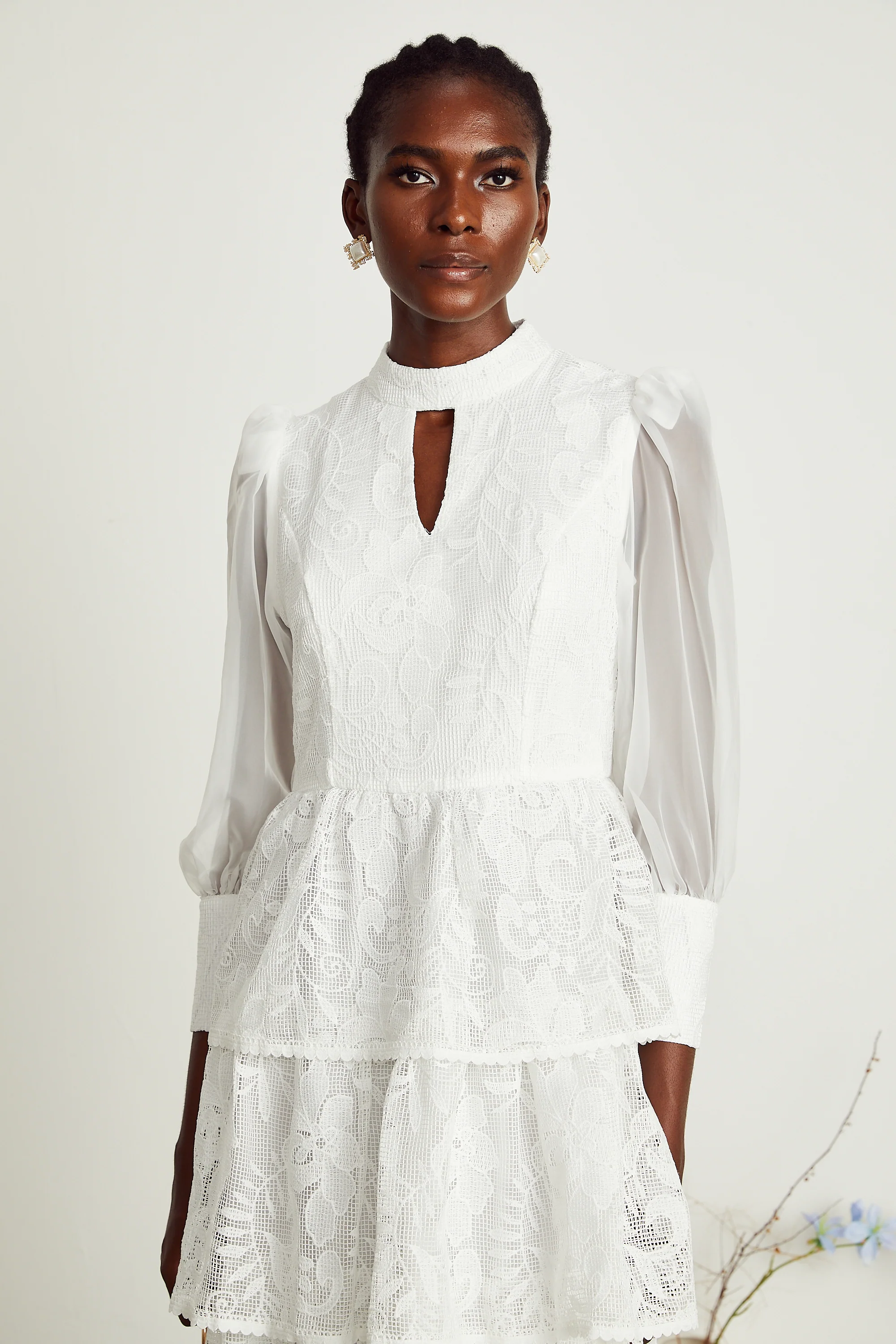 Carolina white floral-embroidered midi dress