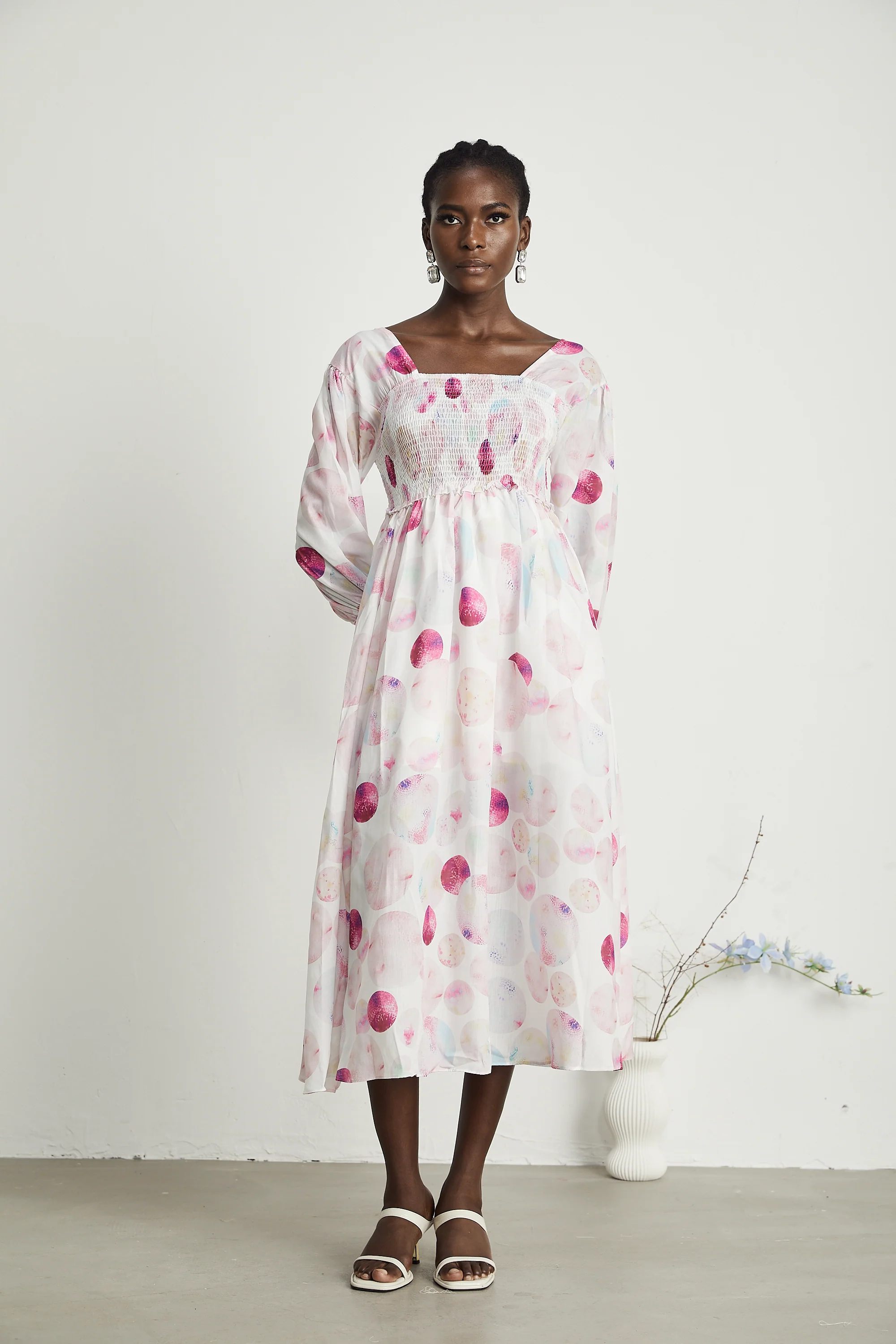 Moren elastic-waist printed midi dress