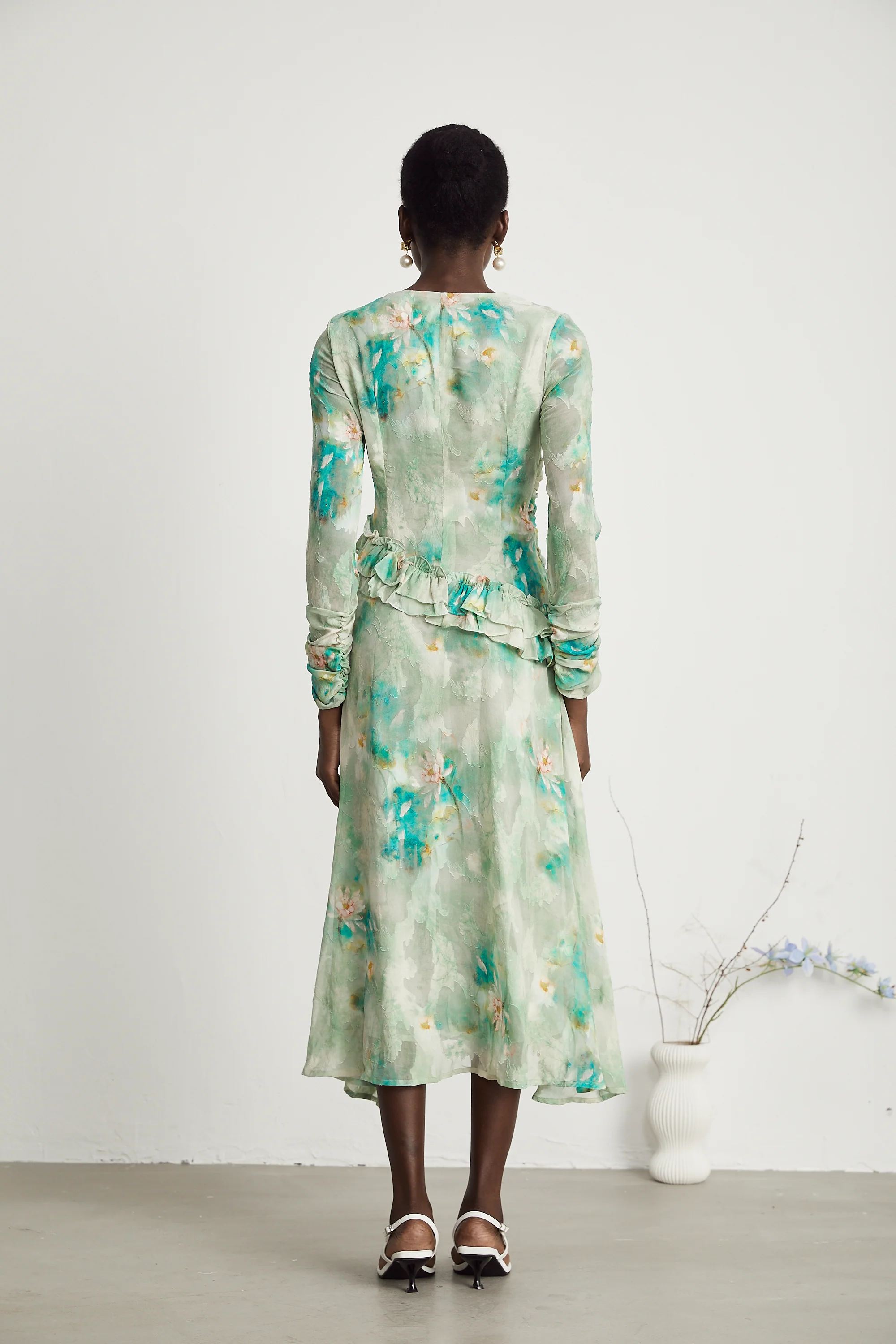 Odelle ruffle-detail floral-print midi dress