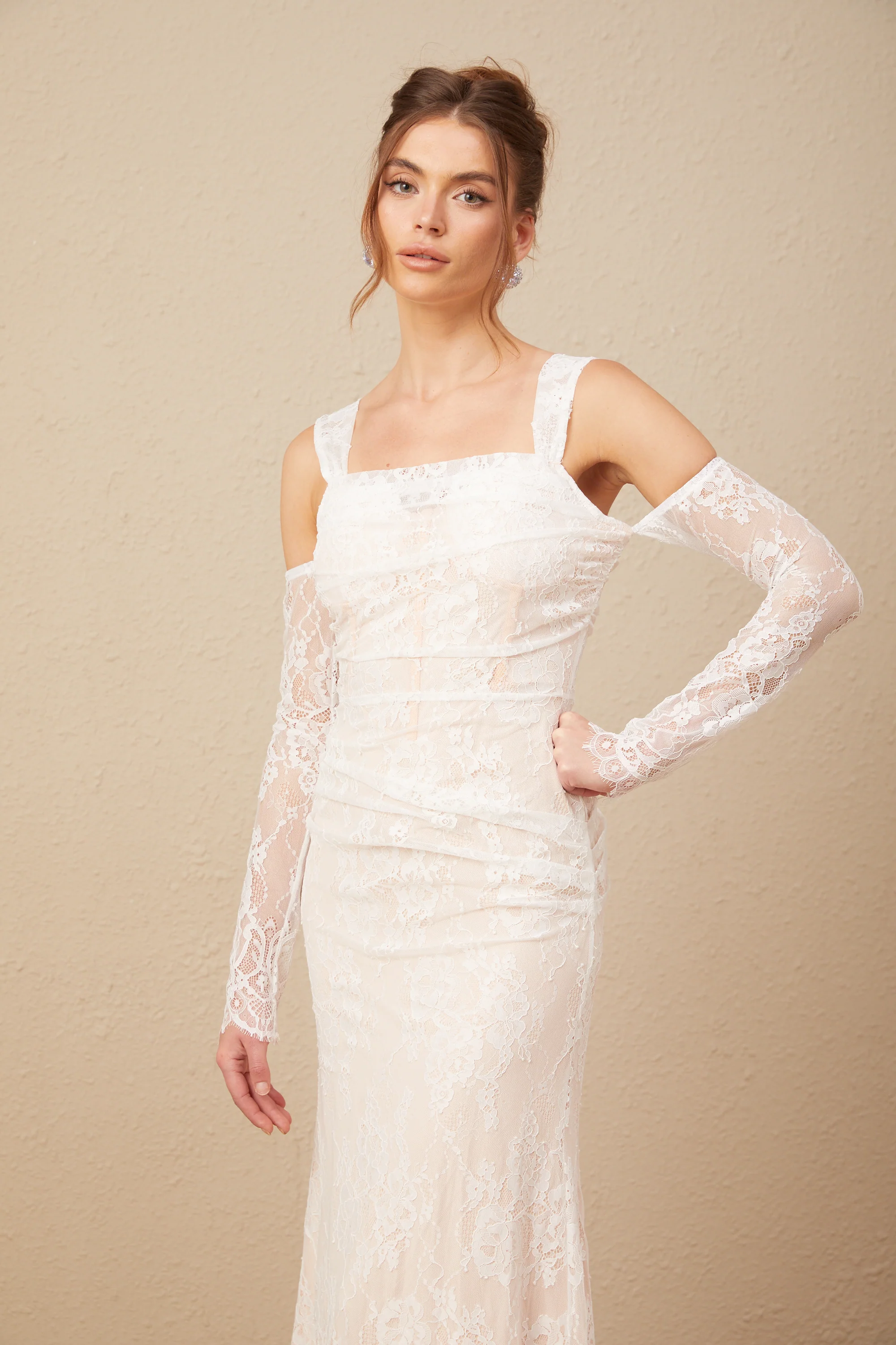 Michelle raglan-sleeve floral-lace maxi dress