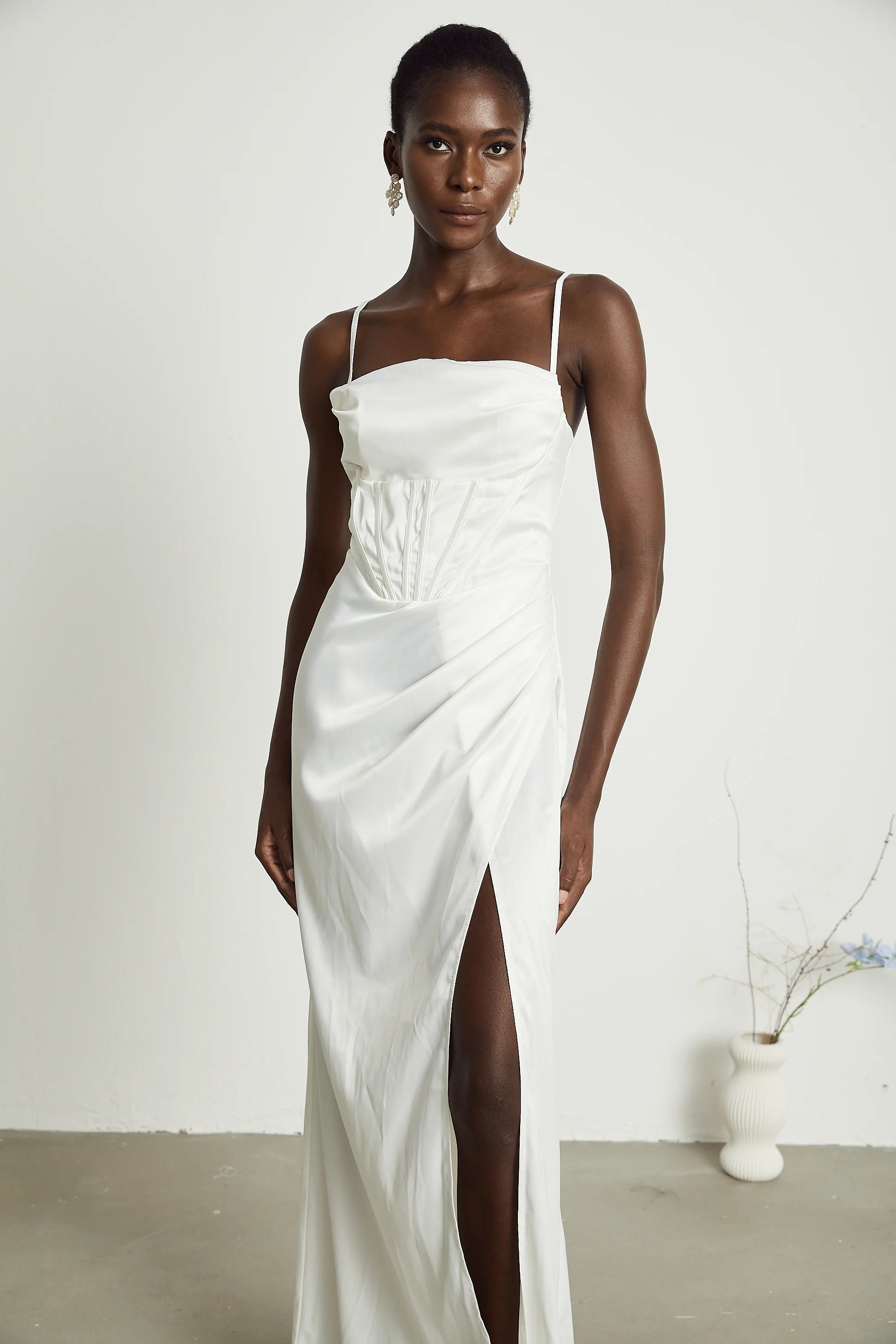 Béatrice pleated satin maxi dress