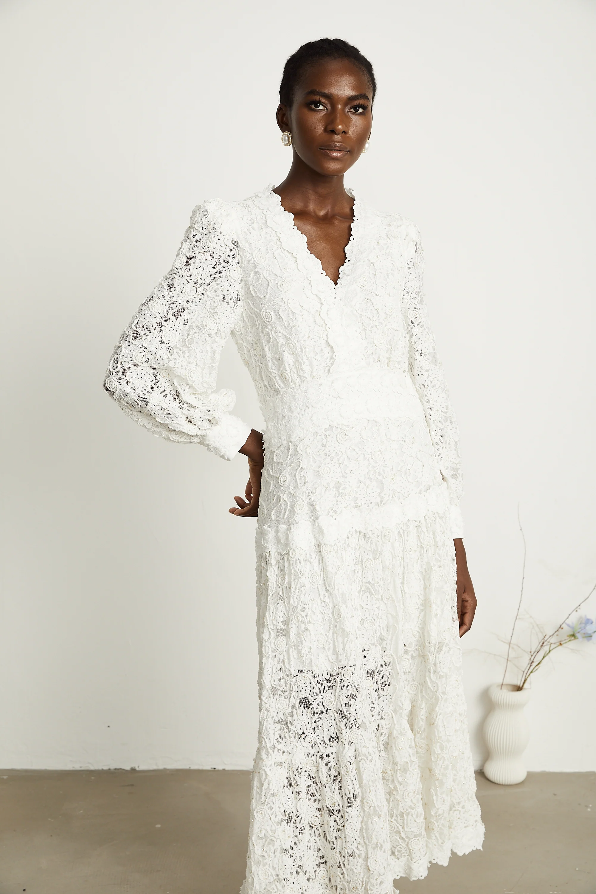 Uliana white lace-overlay maxi dress