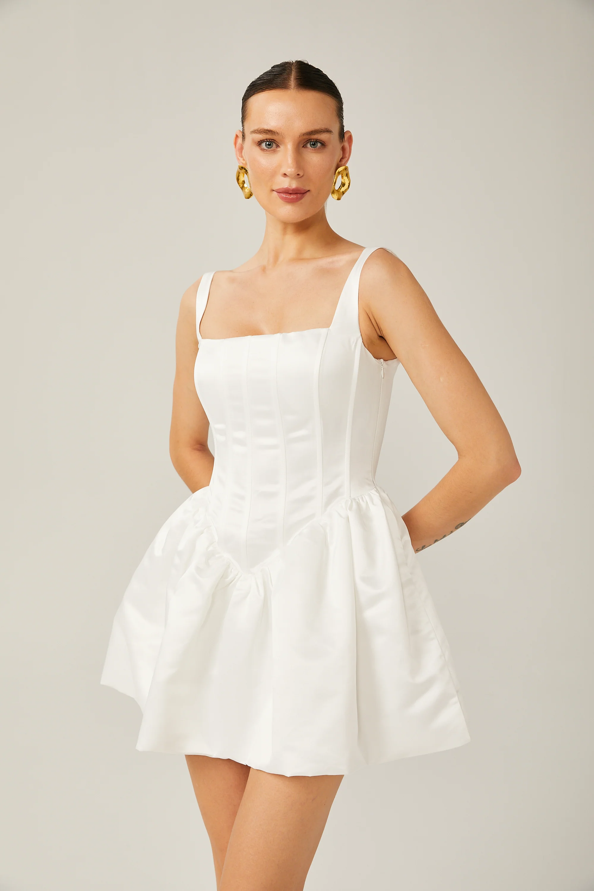 Arantxa white corset puffy mini dress
