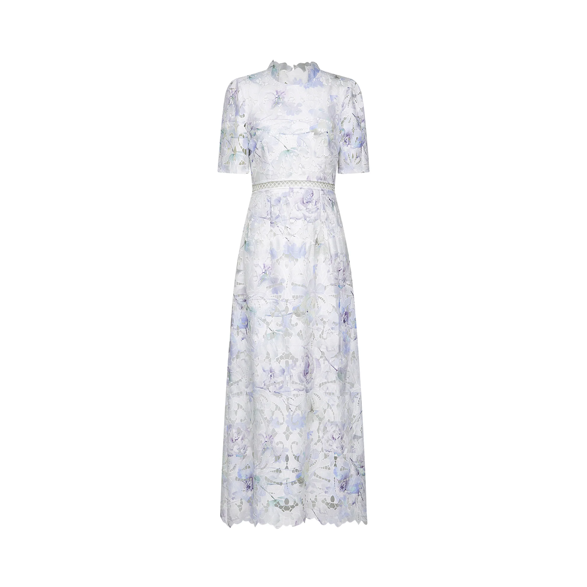 Blanche floral-print lace cut-out midi dress