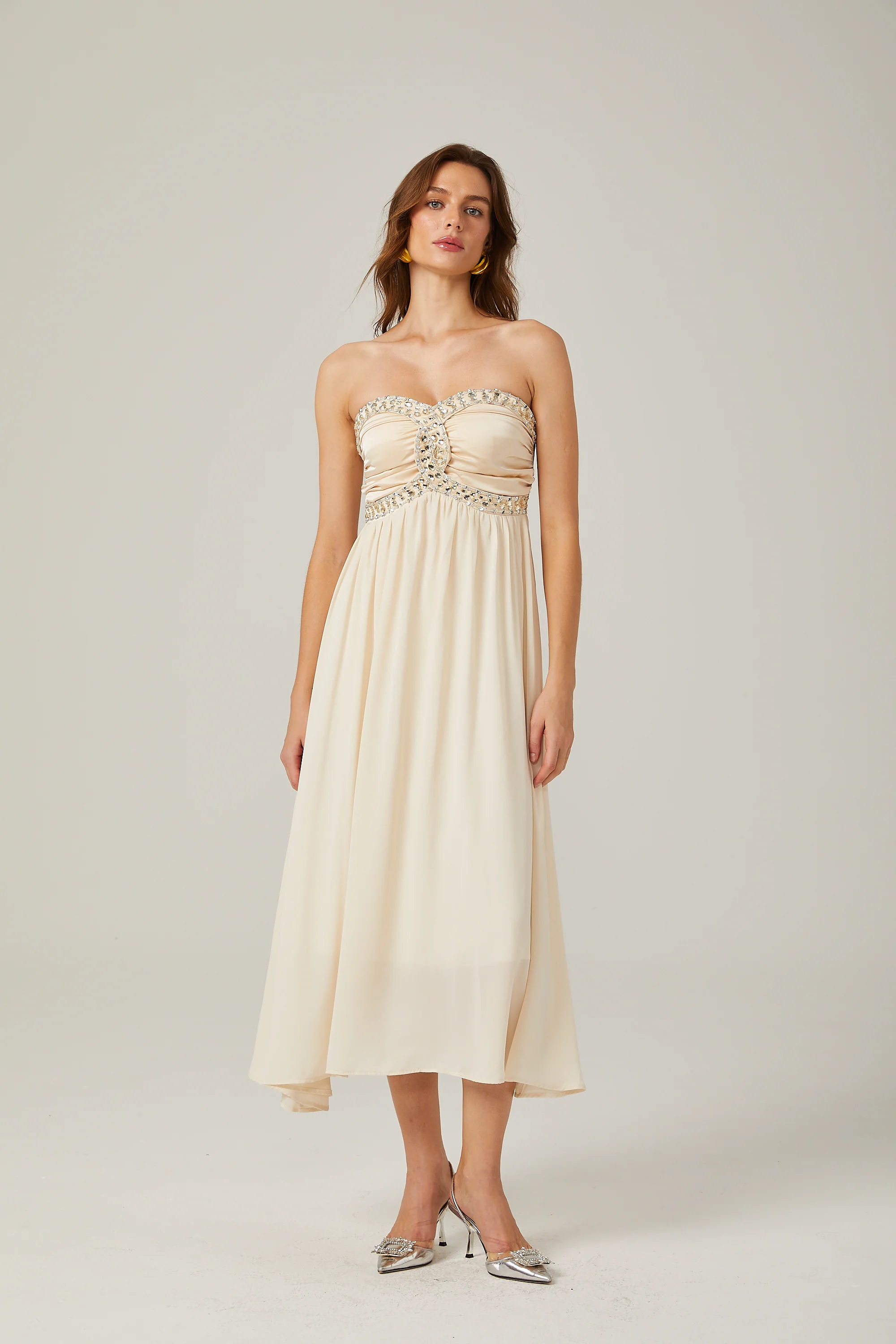 Parisa embellished off-shoulder midi dress