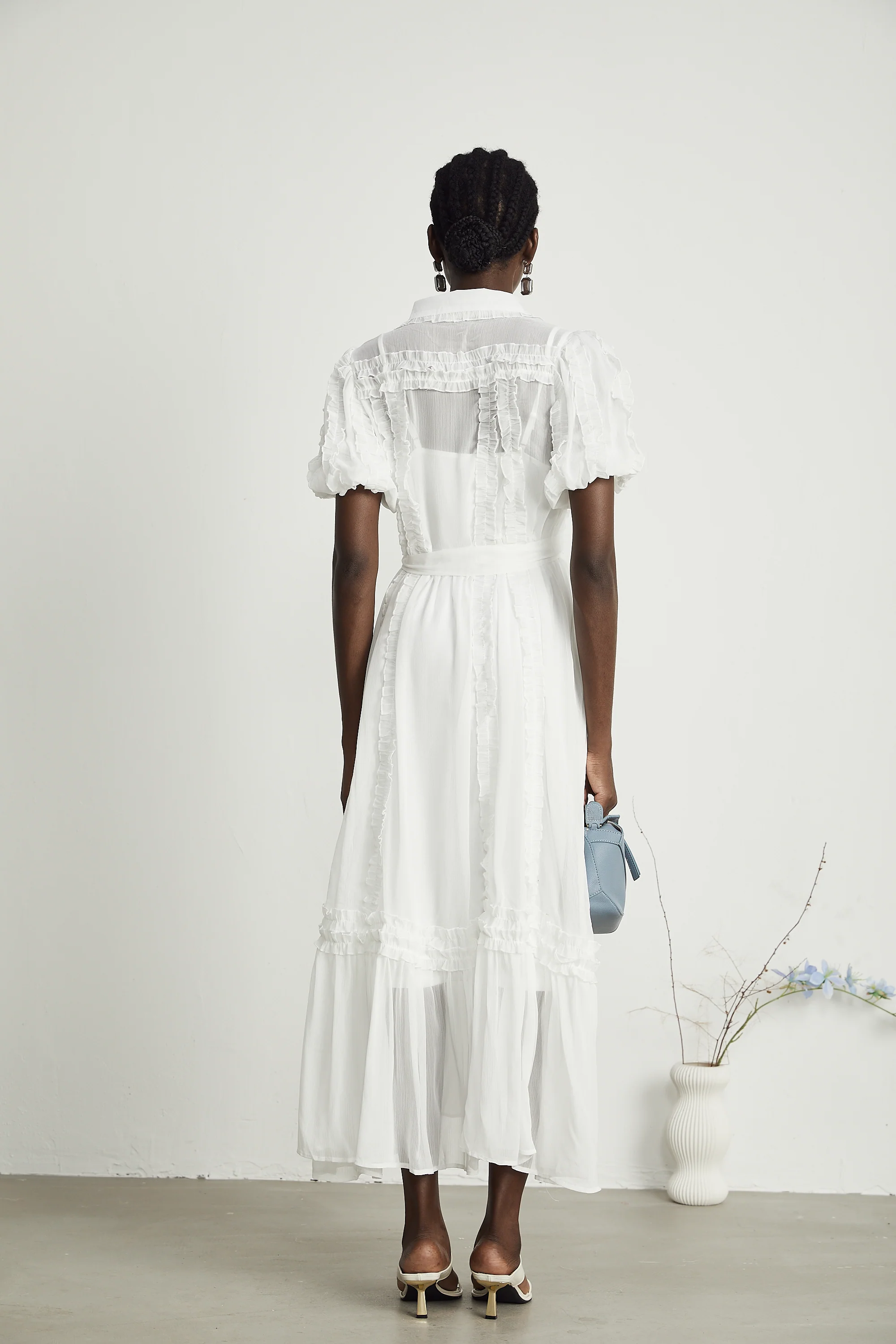Lorina white ruffled midi dress