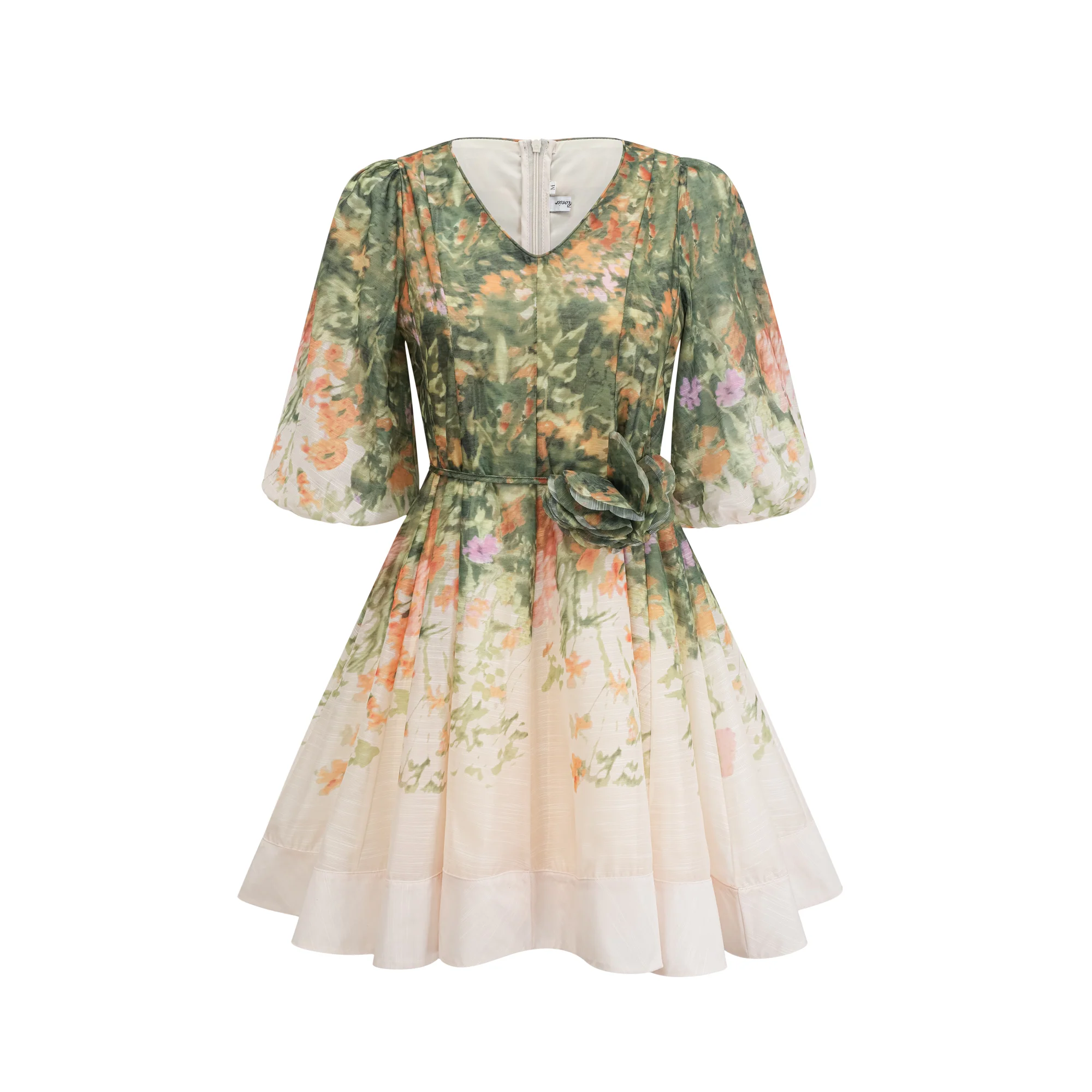 Marie floral-print belted waist mini dress