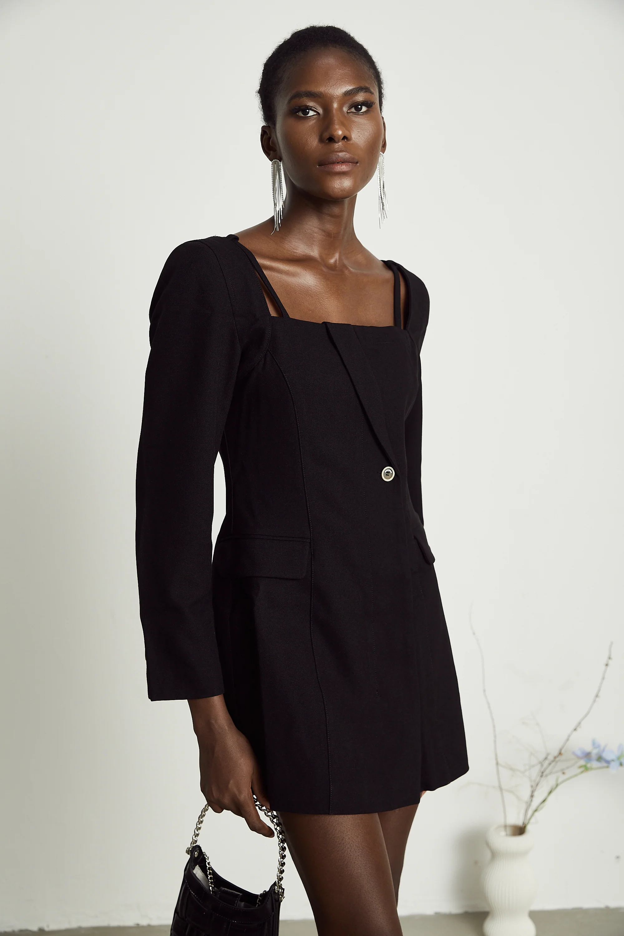 Beau long-sleeved deconstructed-tailor mini dress