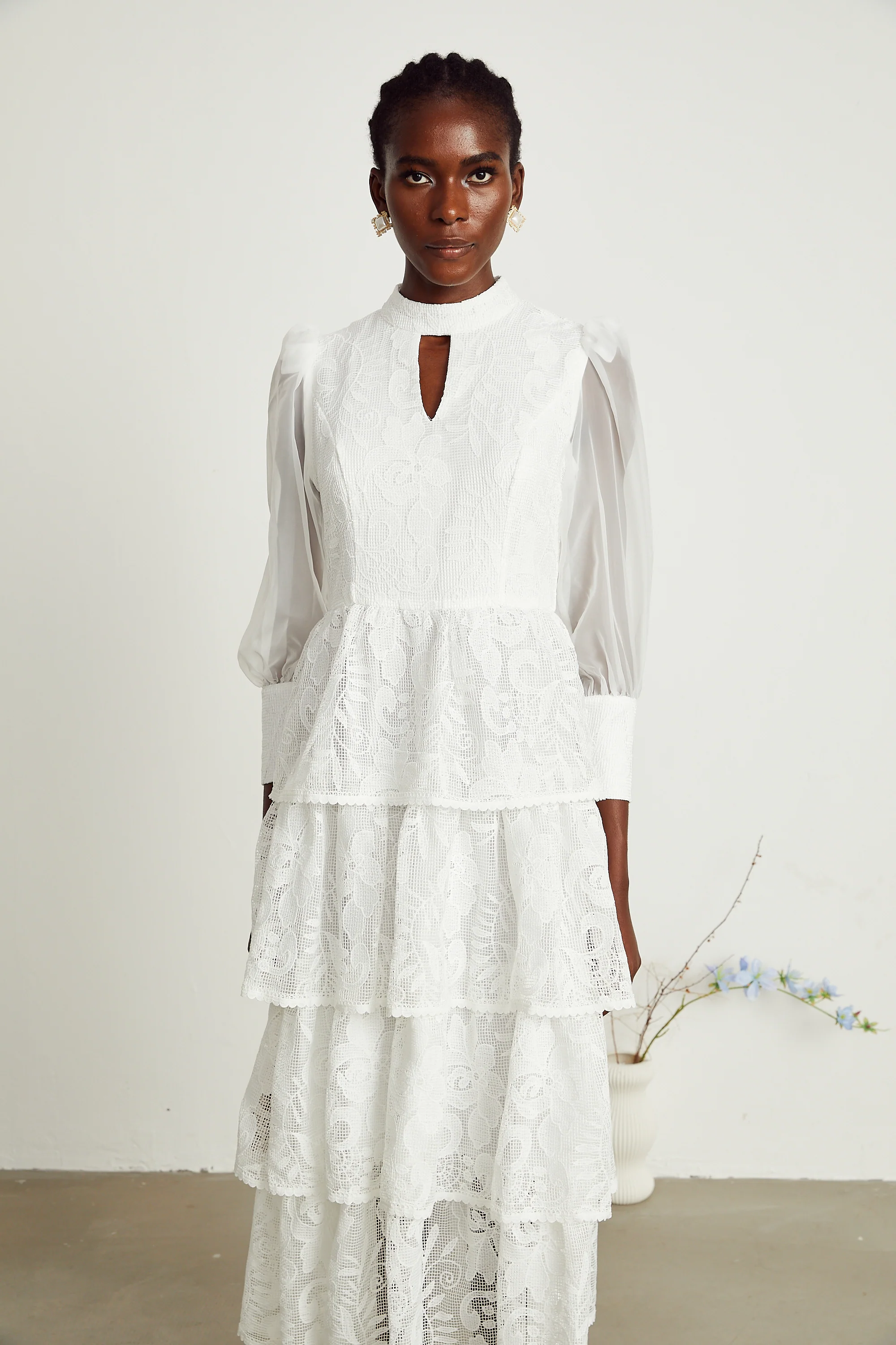 Carolina white floral-embroidered midi dress