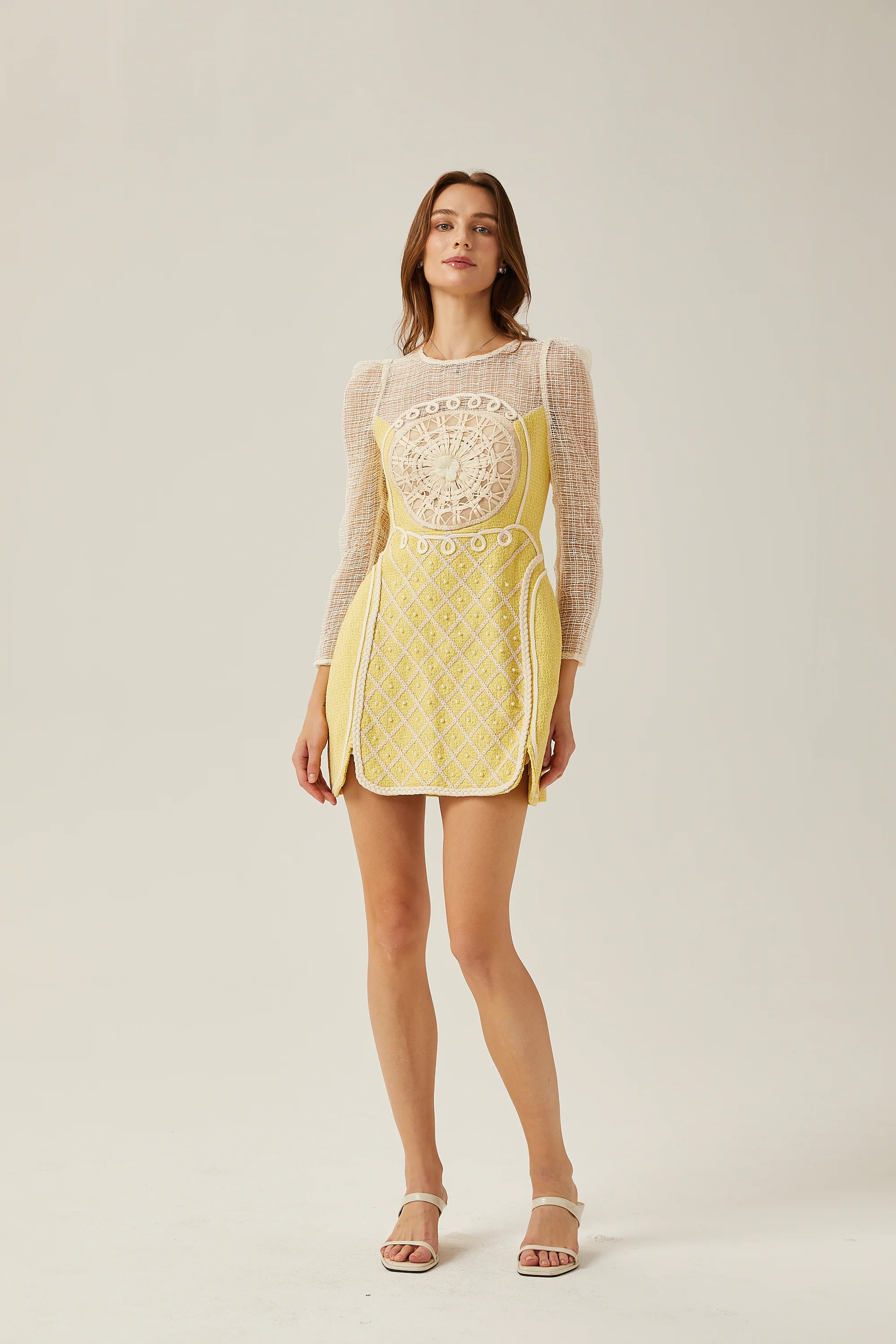 Tatiana pearl-embellished semi-sheer mini dress