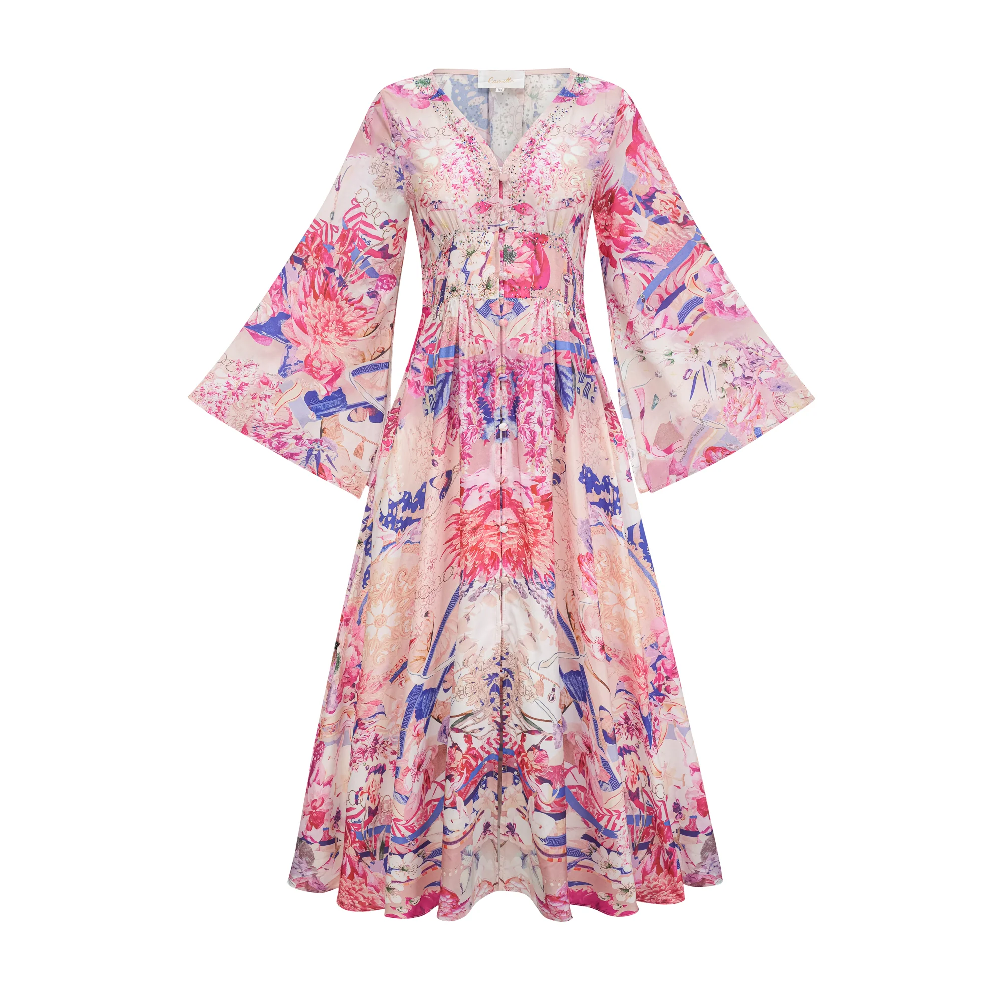 Silvia kimono-sleeve shirring maxi dress