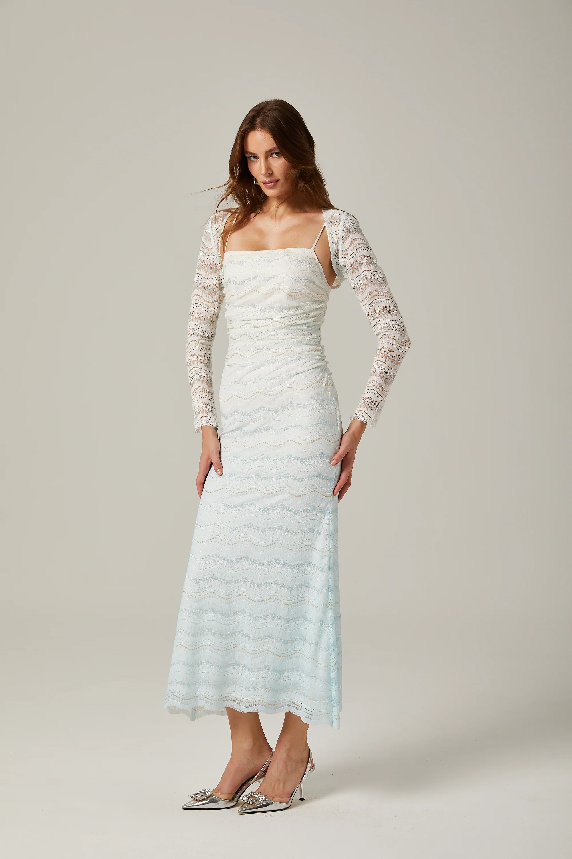 Anaïs lace semi-sheer wavy midi dress