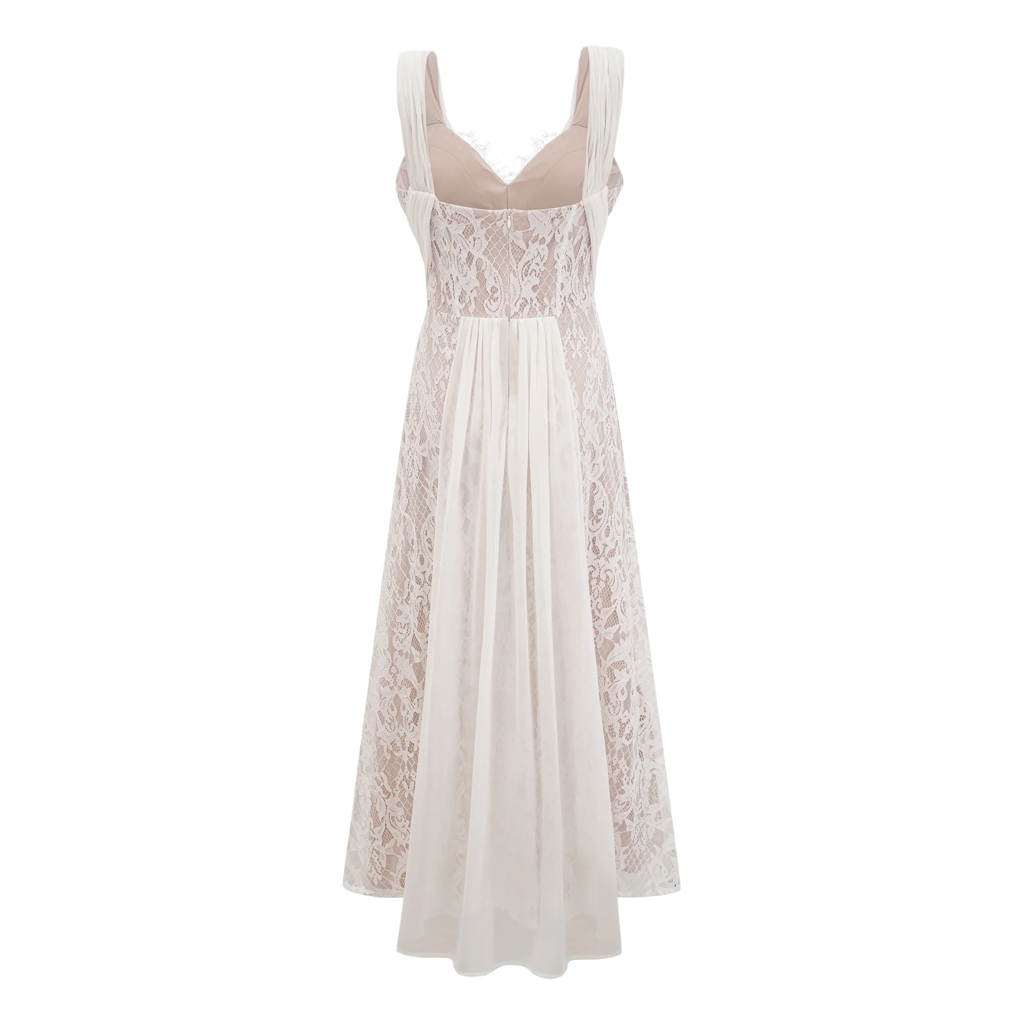 Arantxa white lace pleated maxi dress