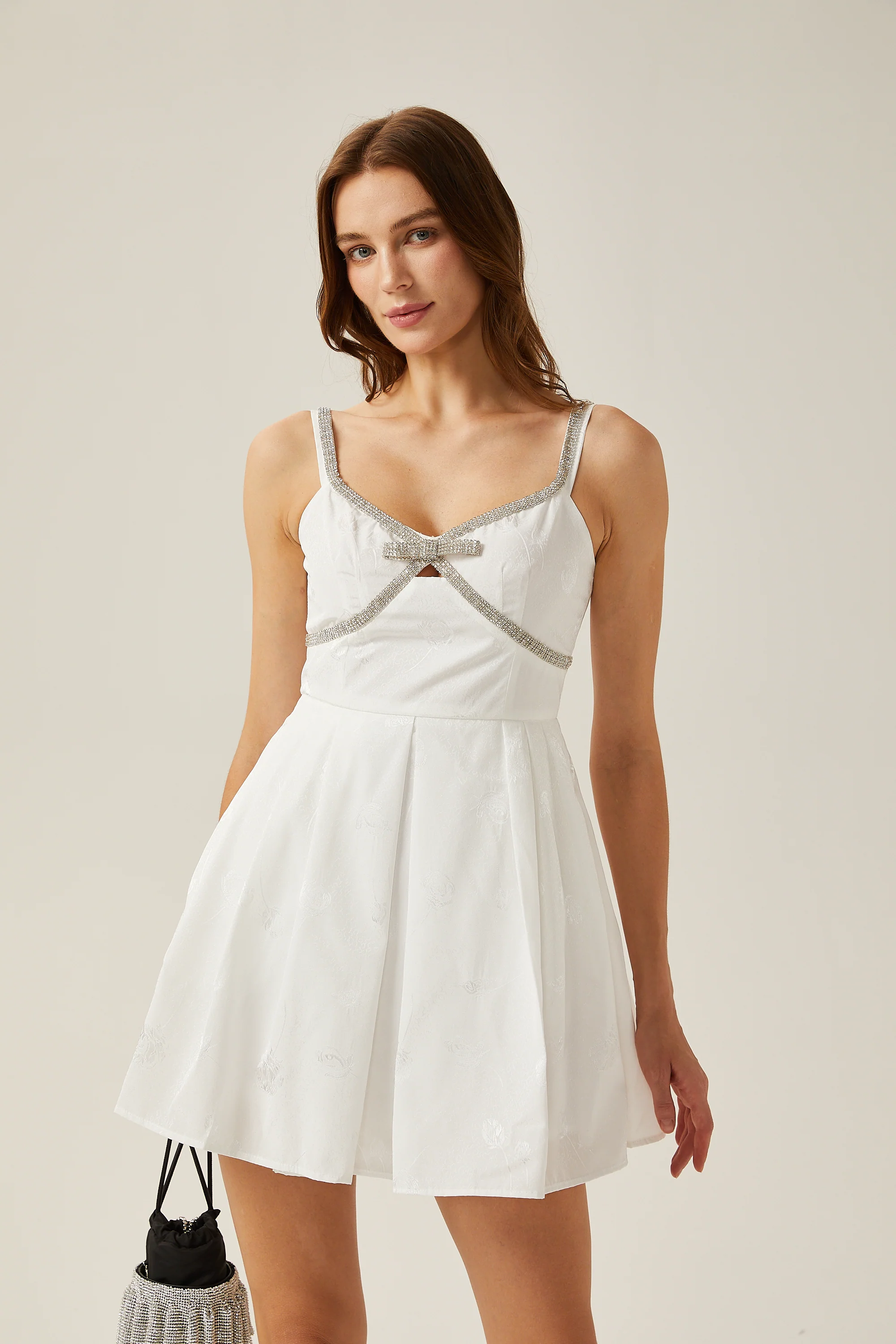 Élodie white bow-detail embellished mini dress