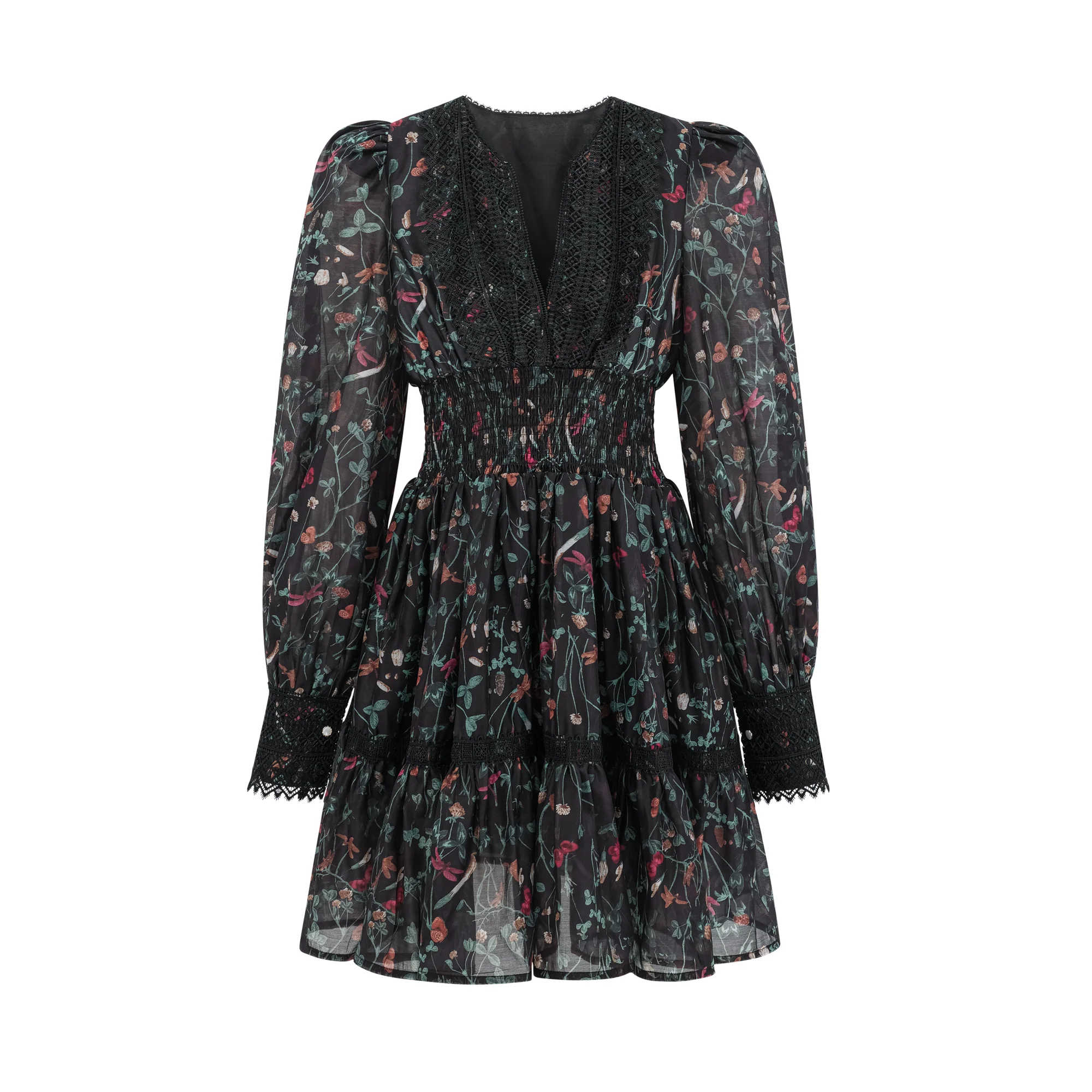 Aimée floral-print embroidered mini dress