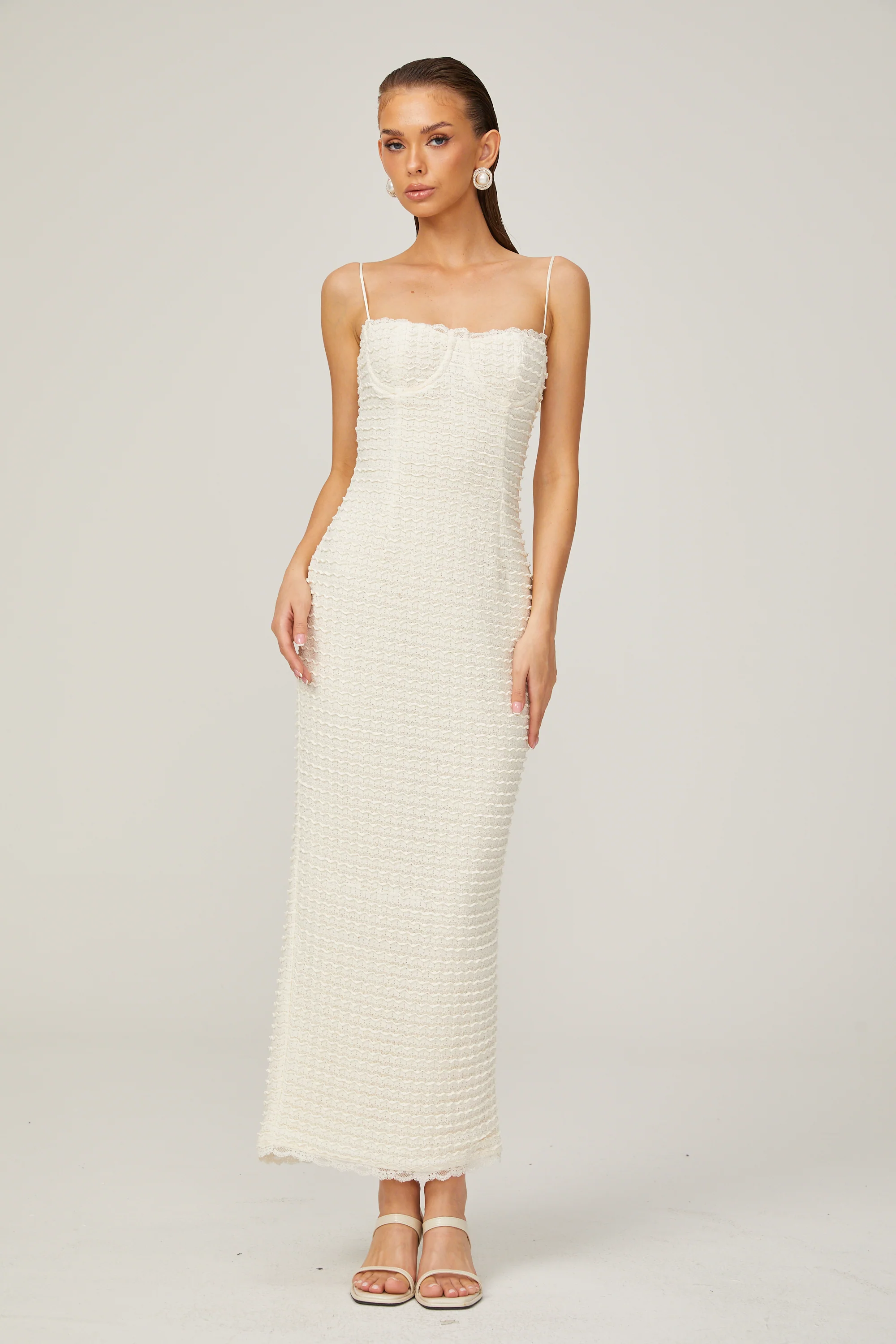 Katia white ruffle-lace boned maxi dress