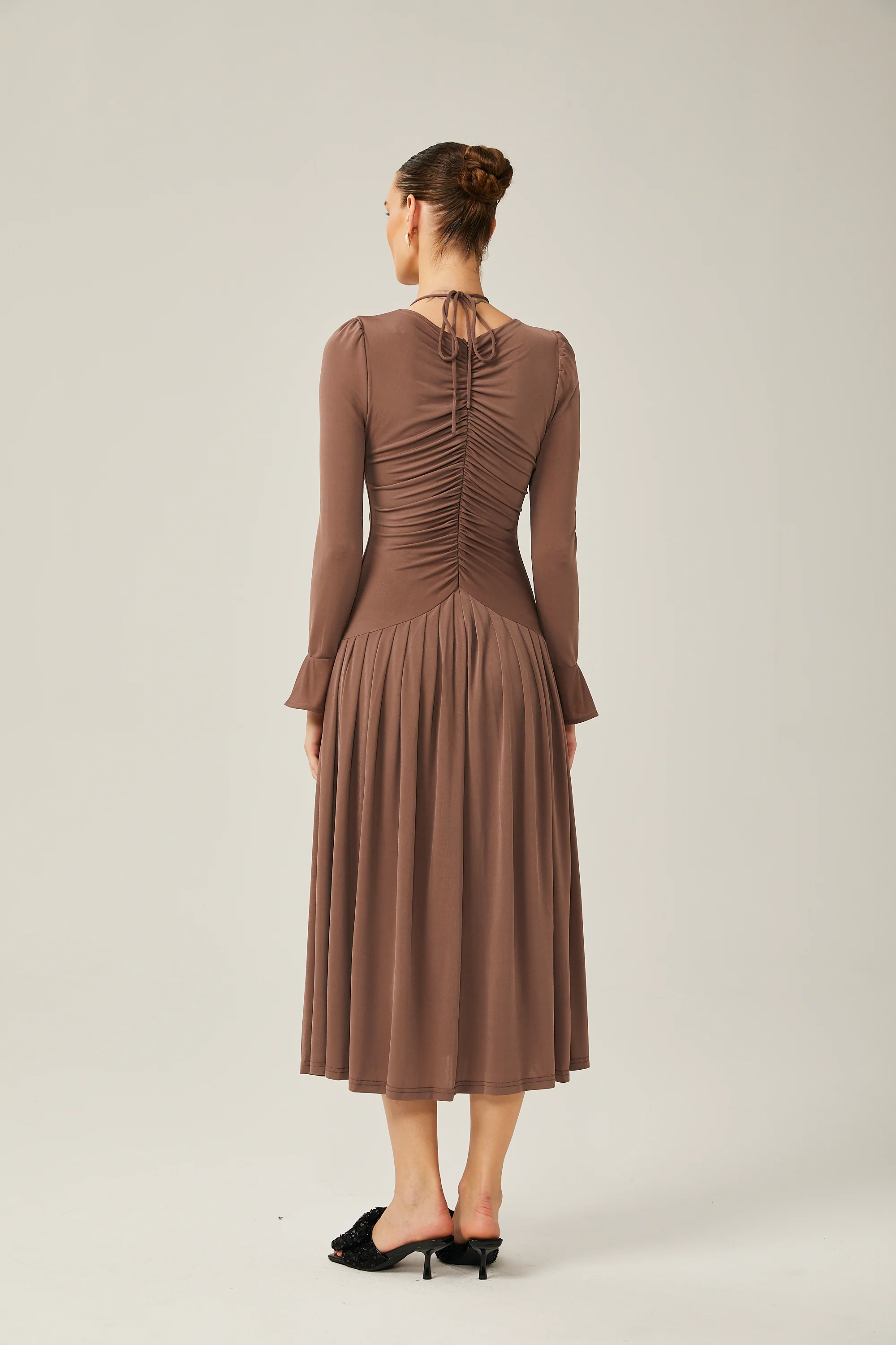 Jacqueline brown ruched maxi dress