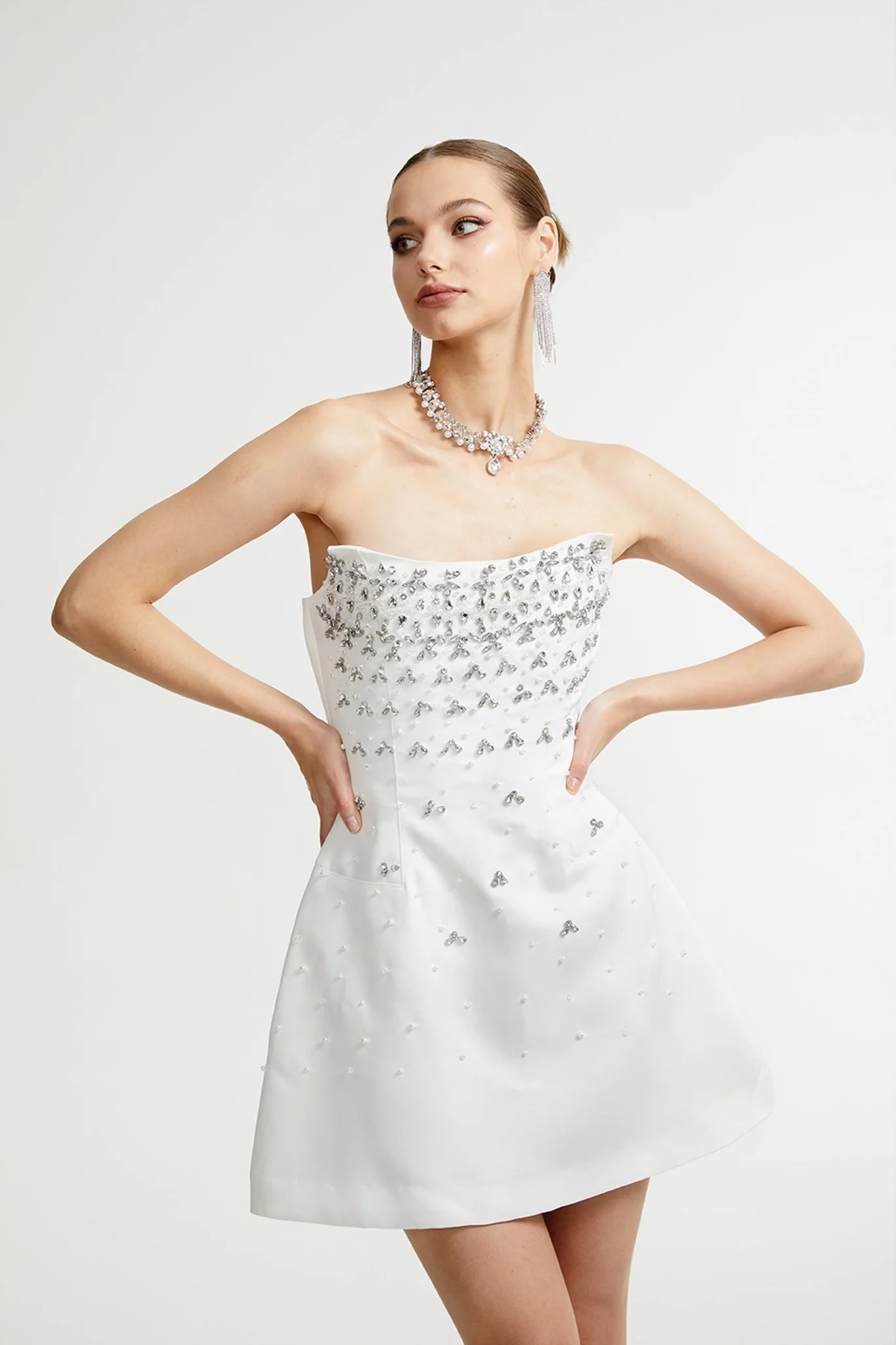 Melisande white embellished mini dress