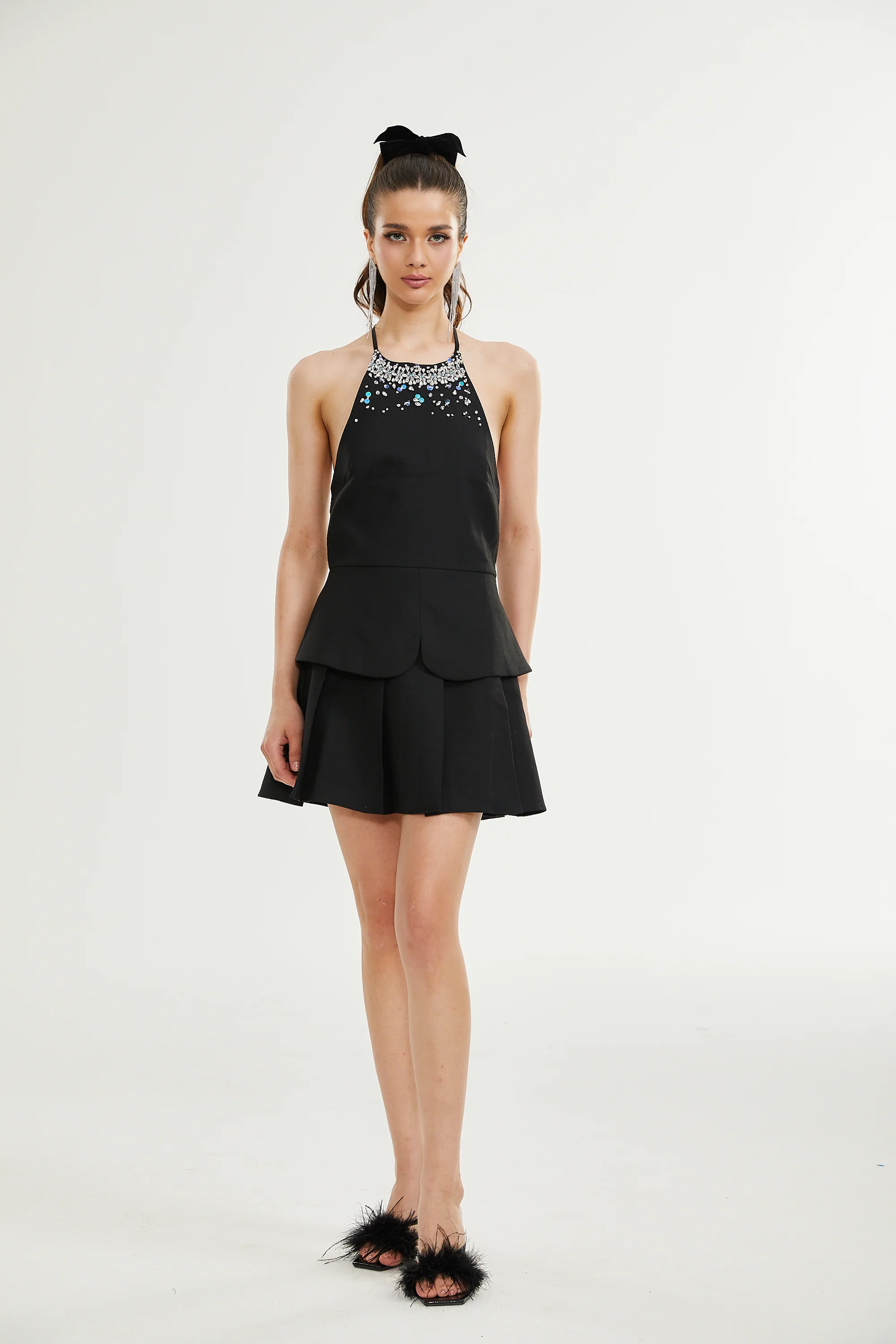 Fionula crystal-embellished pleated dress