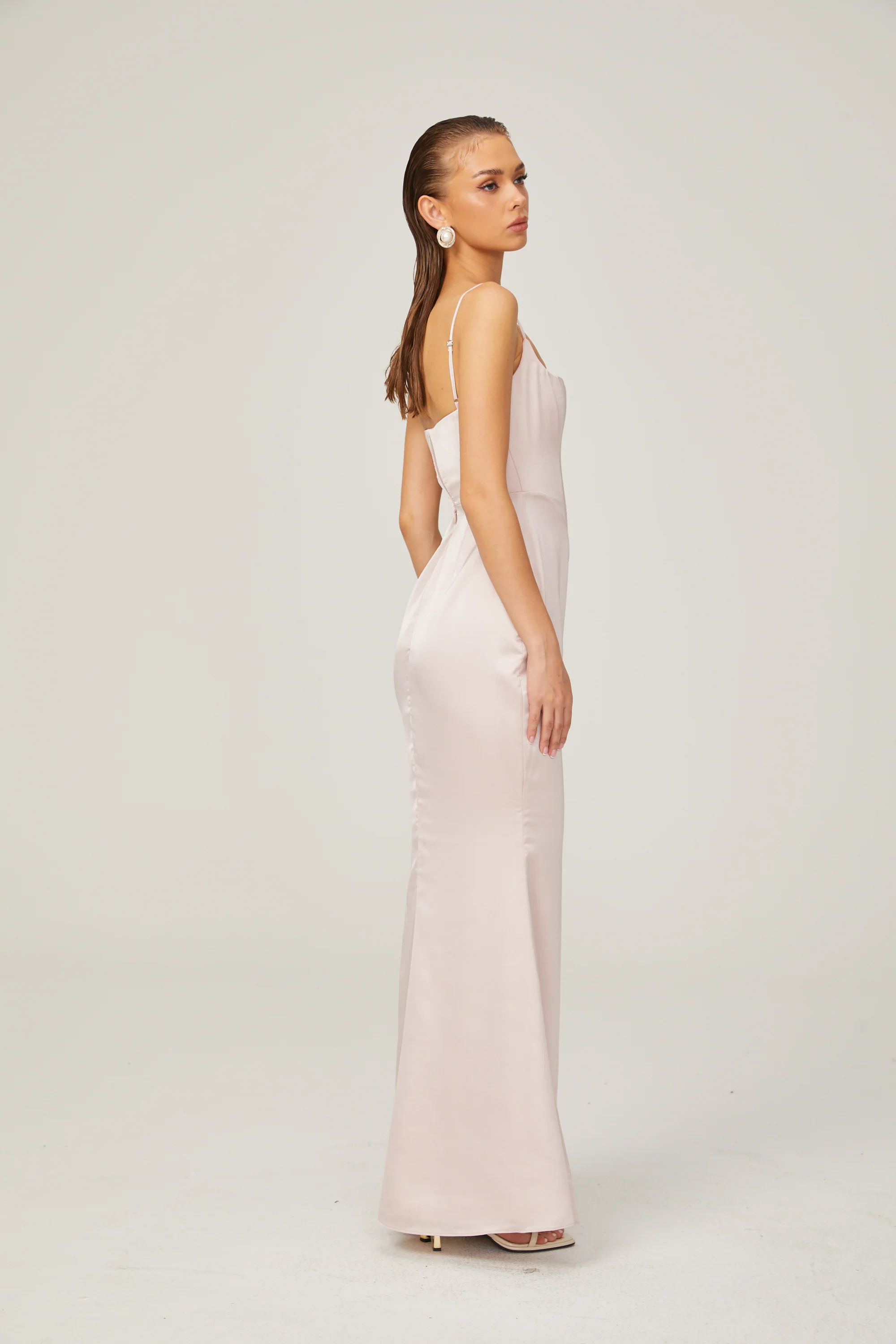 Danielle pink corset satin maxi dress