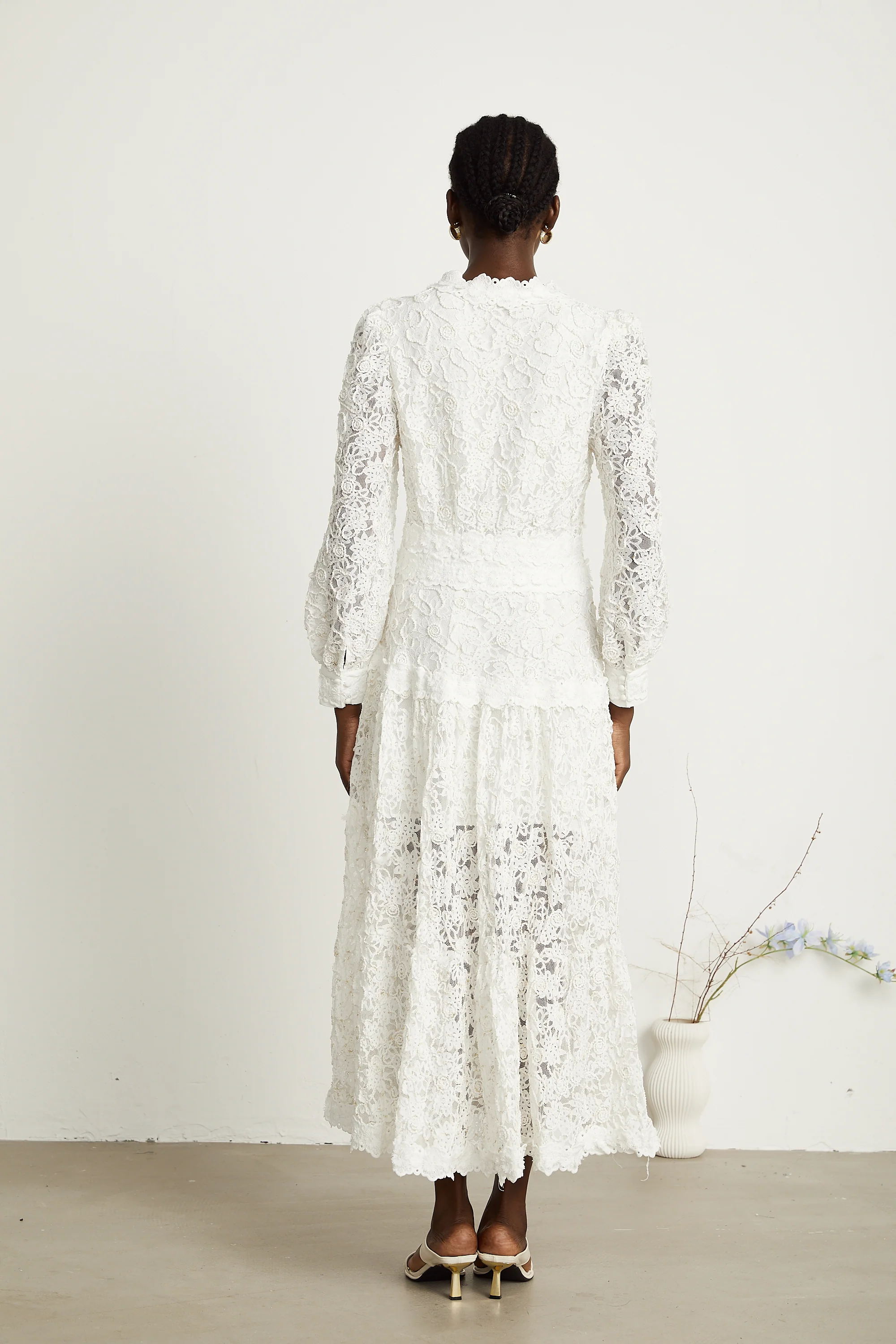 Uliana white lace-overlay maxi dress