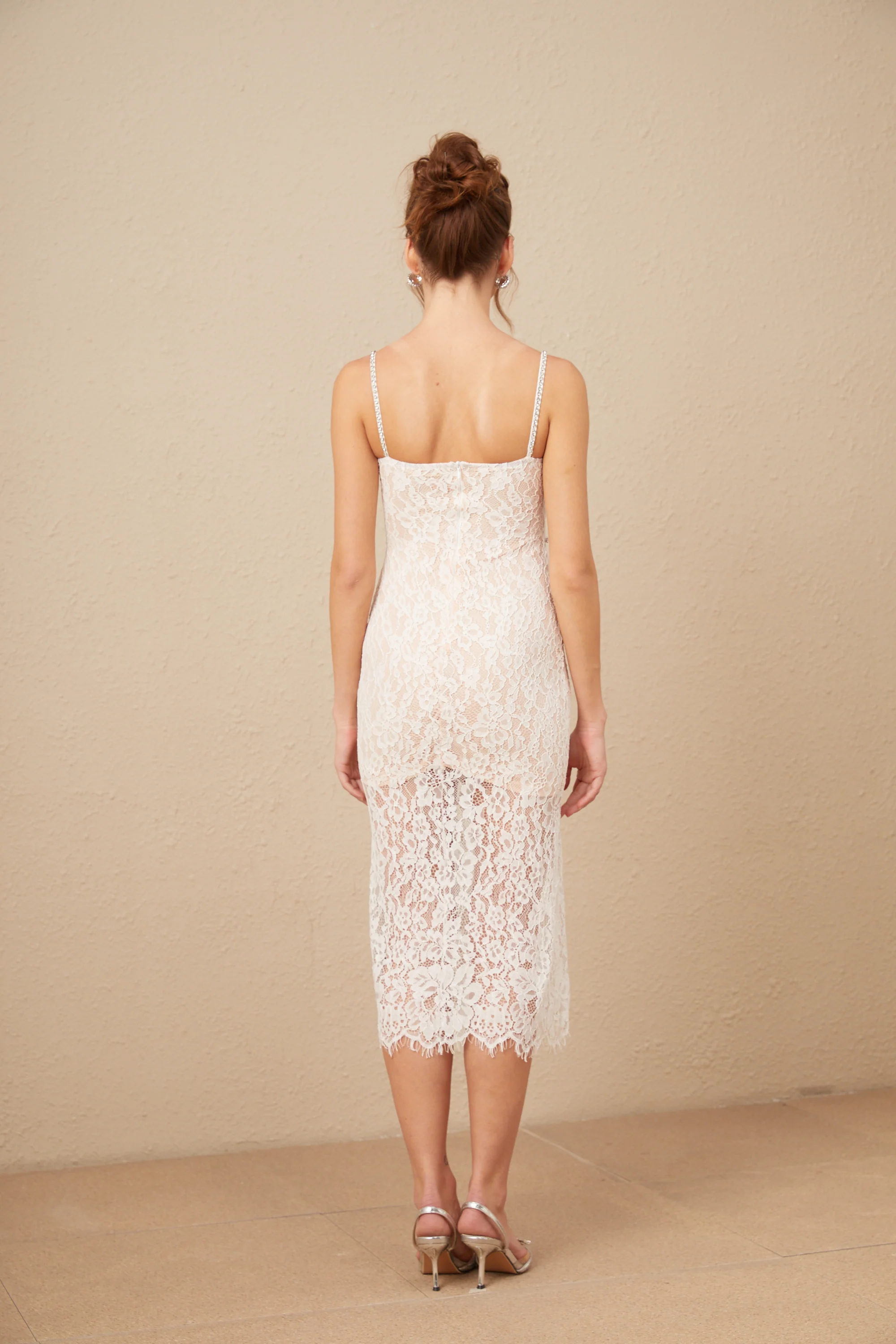 Carmen crystal bustier lace midi dress