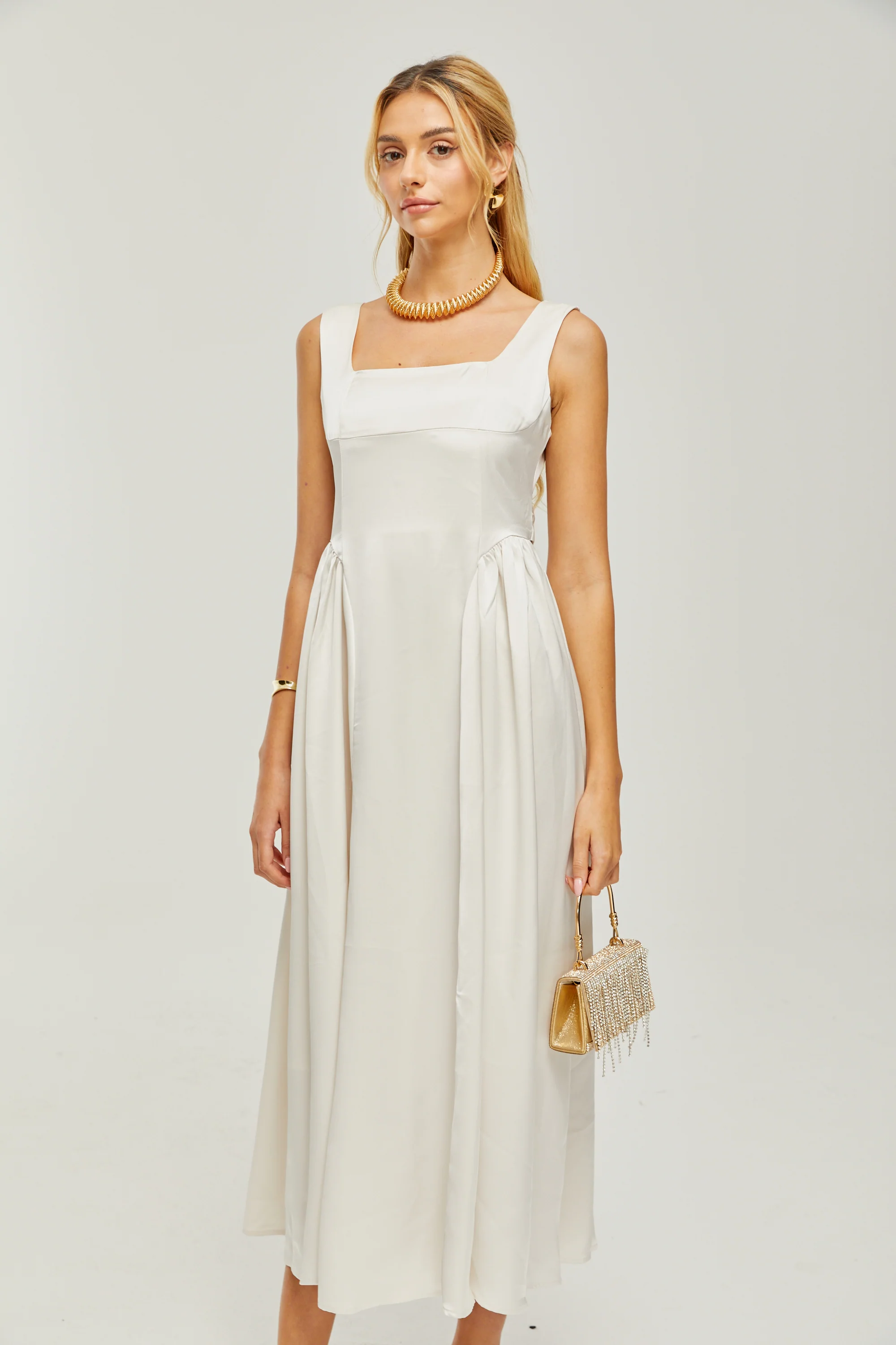 Océane square-neck pleated midi dress