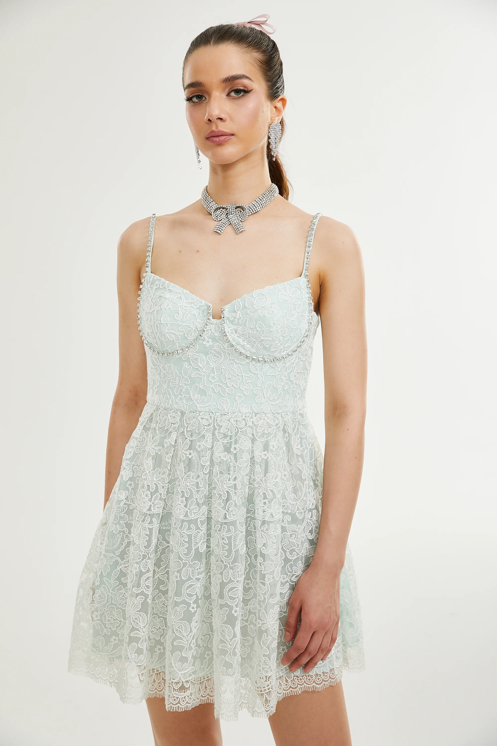 Vanna lace pleated mini dress