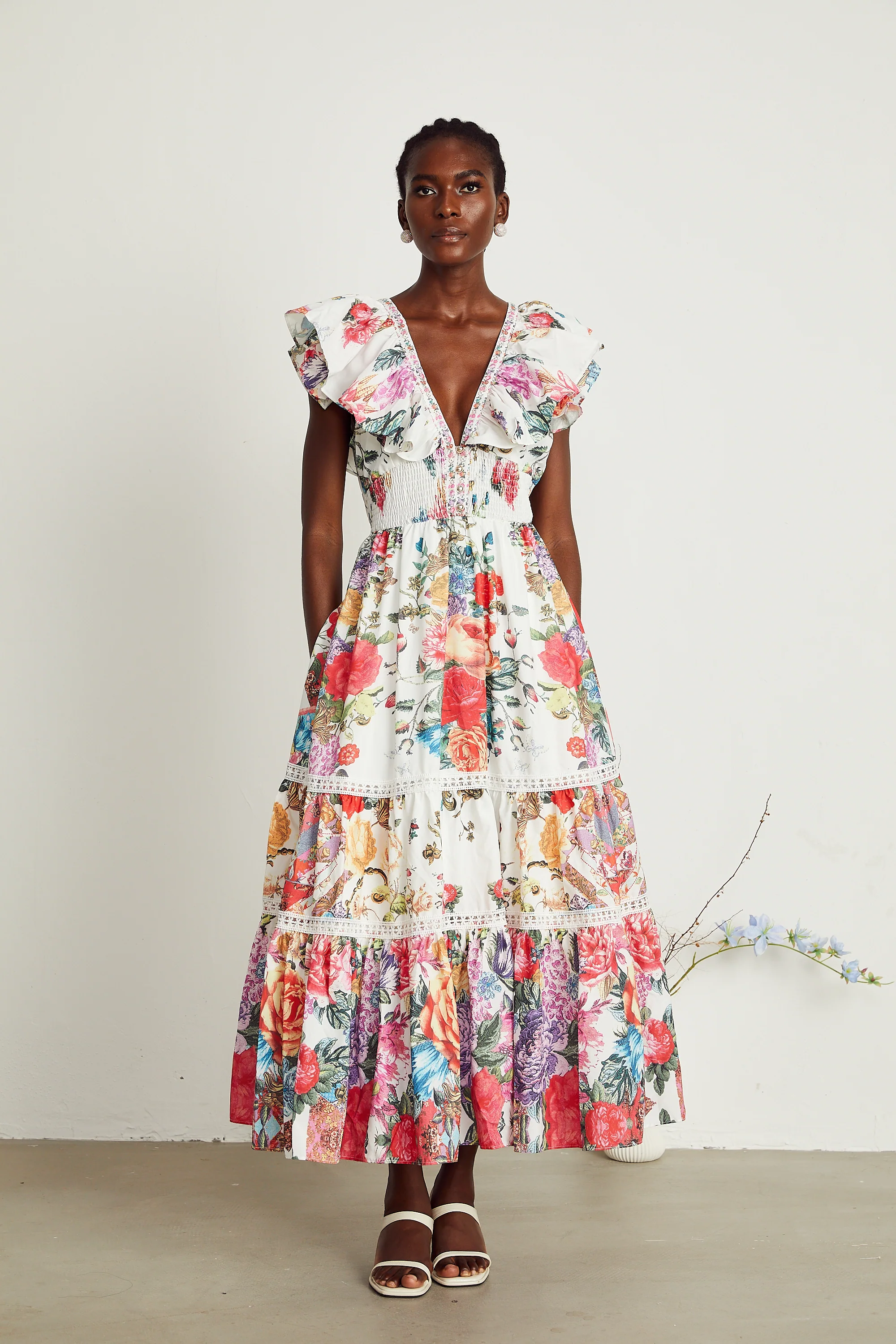 Claire floral-print ruffled midi dress