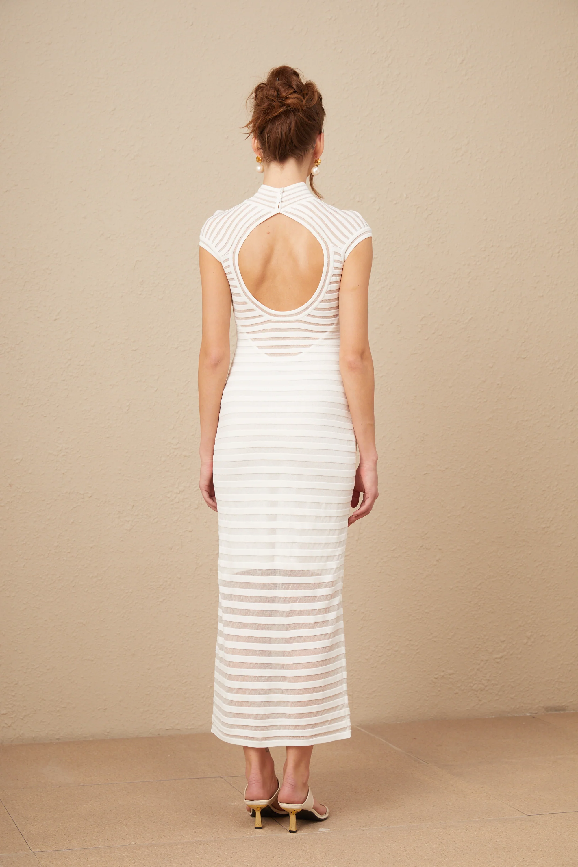 Joséphine horizontal-stripe tulle midi dress