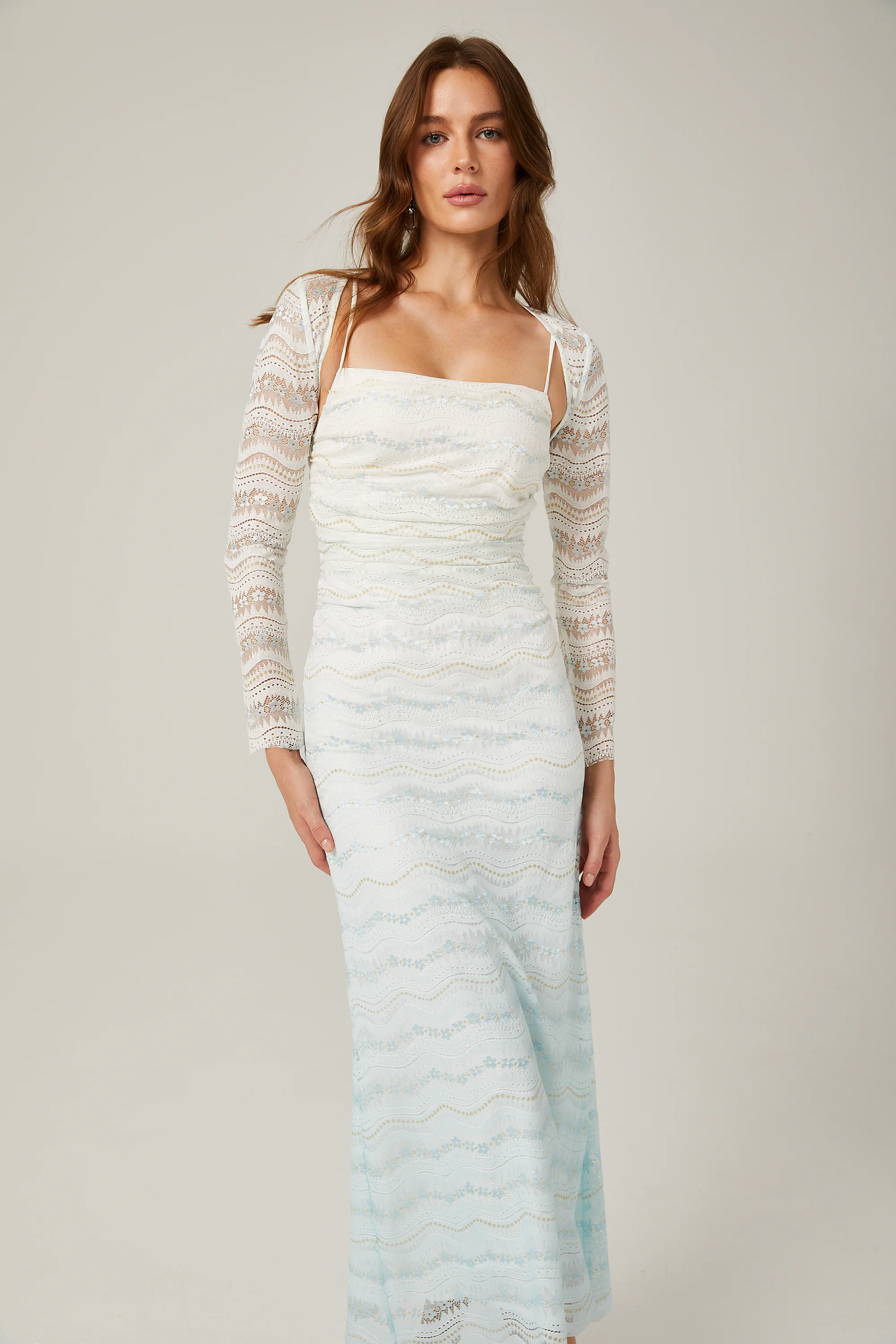 Anaïs lace semi-sheer wavy midi dress