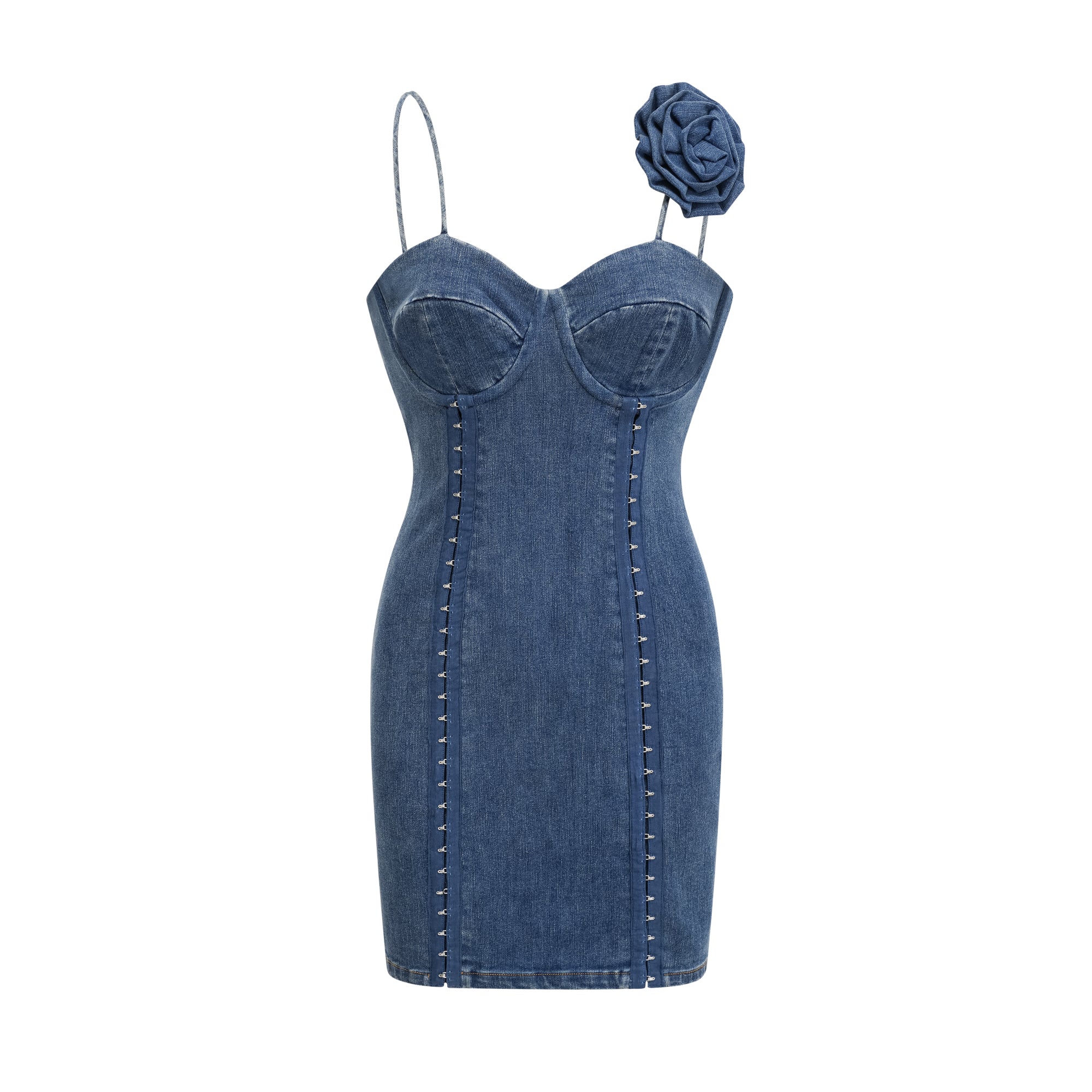 Yvette floral-appliqué denim mini dress