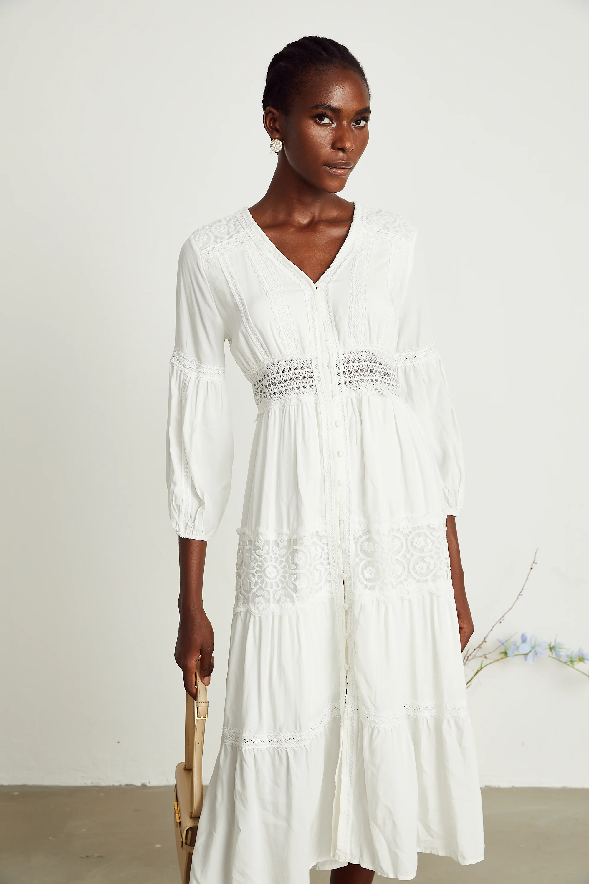 Geneviève lace floral-embroidered midi dress