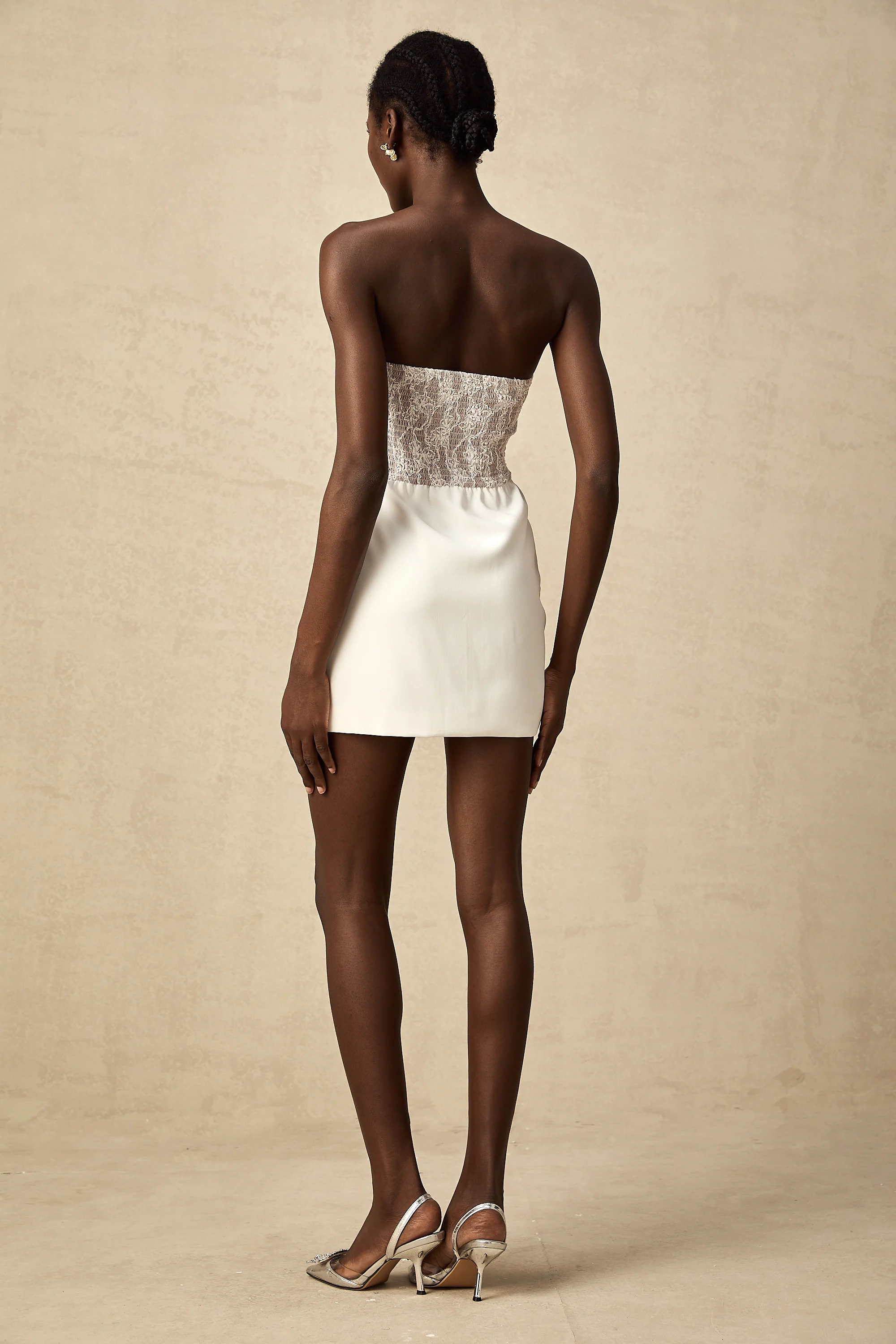 Clémence white panelled off-shoulder mini dress