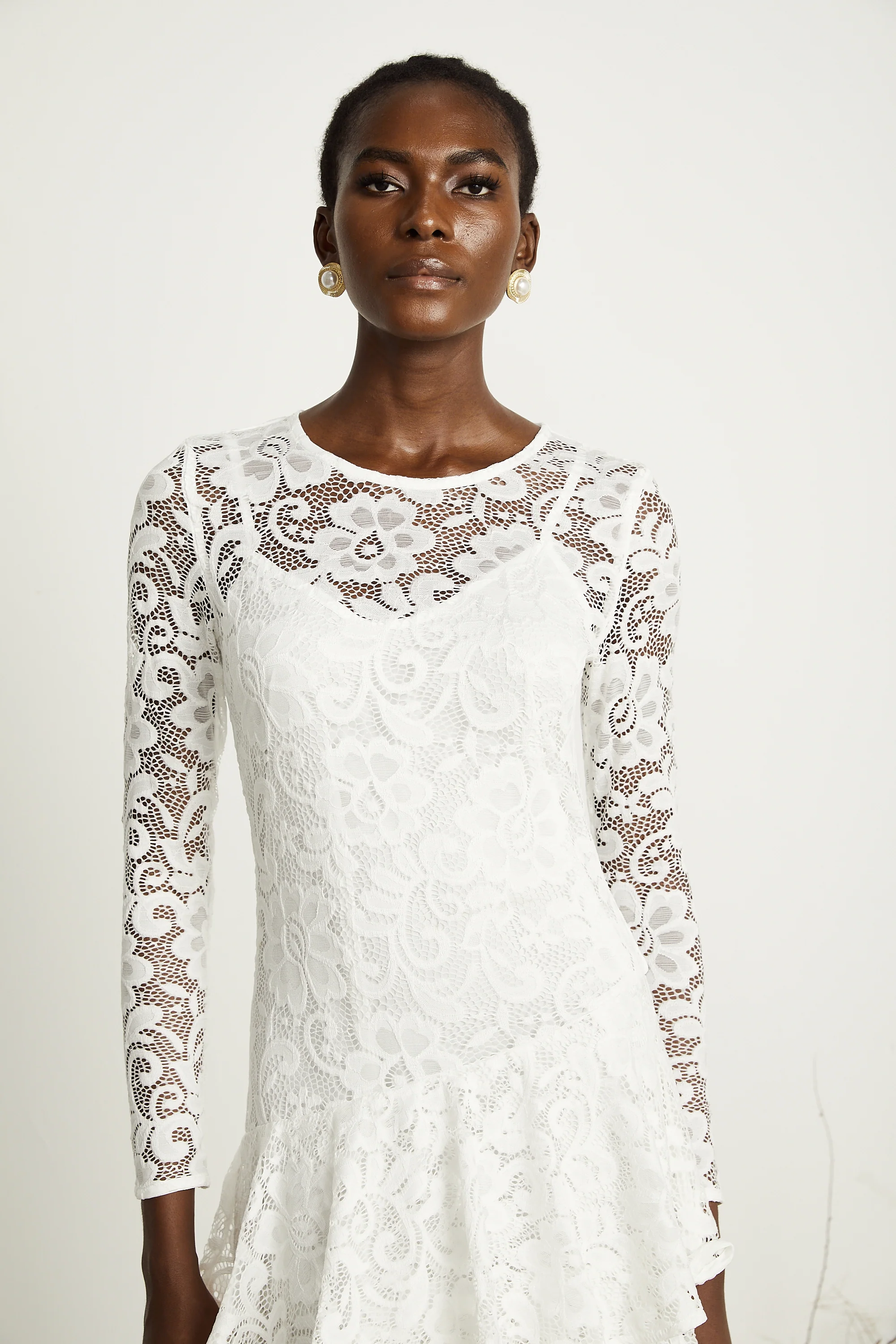 Liana white lace-embroidered midi dress