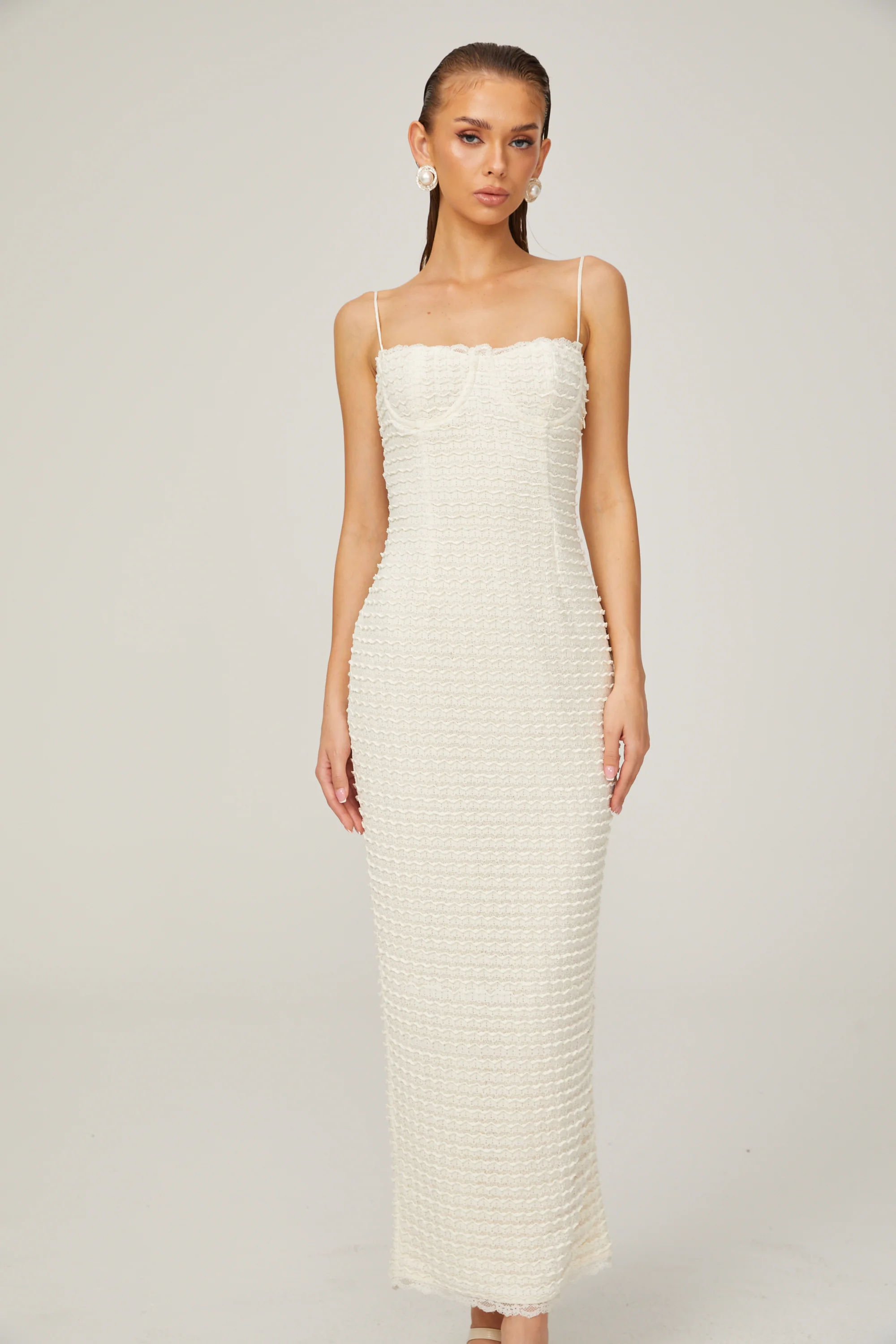 Katia white ruffle-lace boned maxi dress
