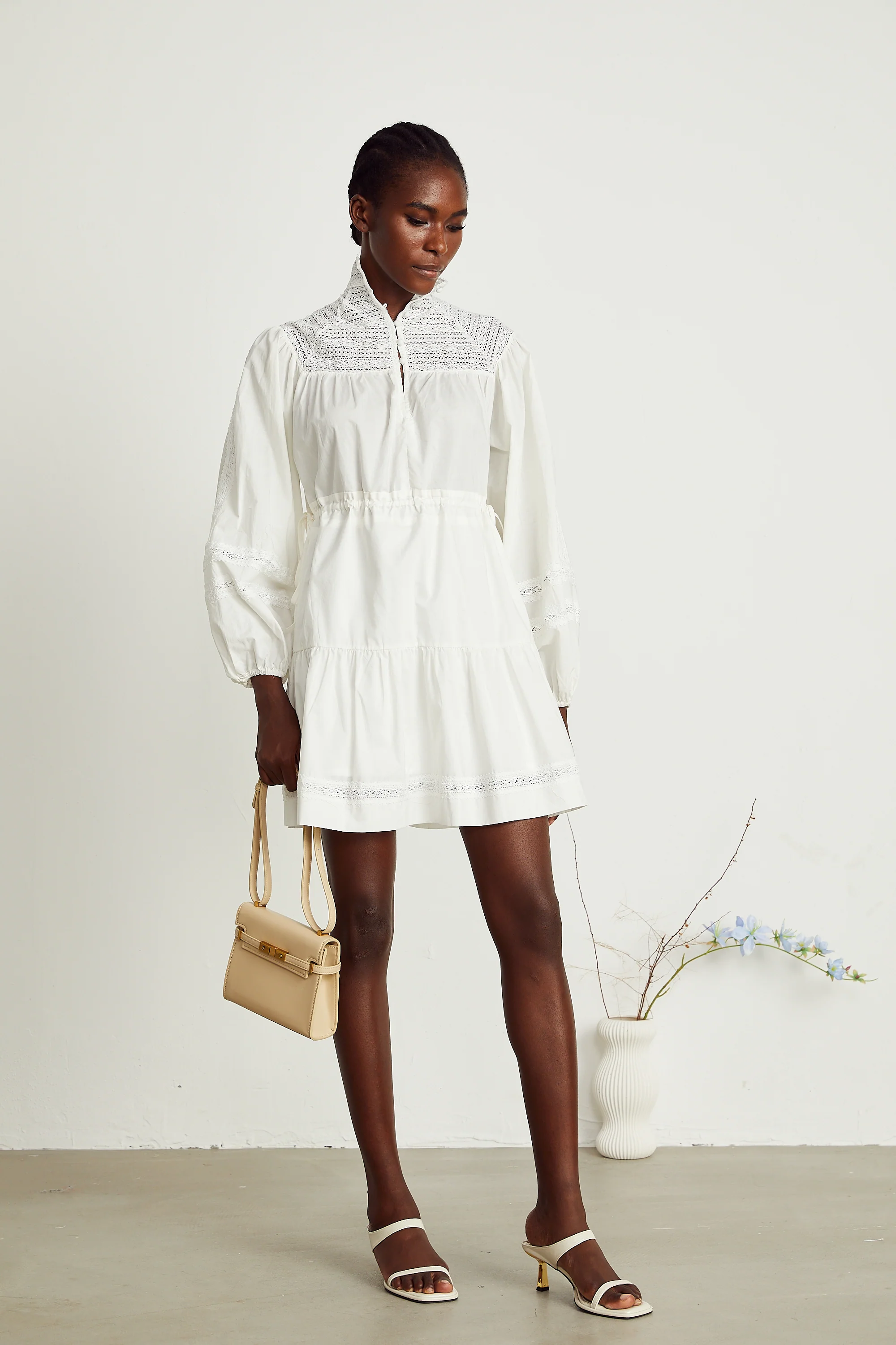 Eva white cut-out flared mini dress