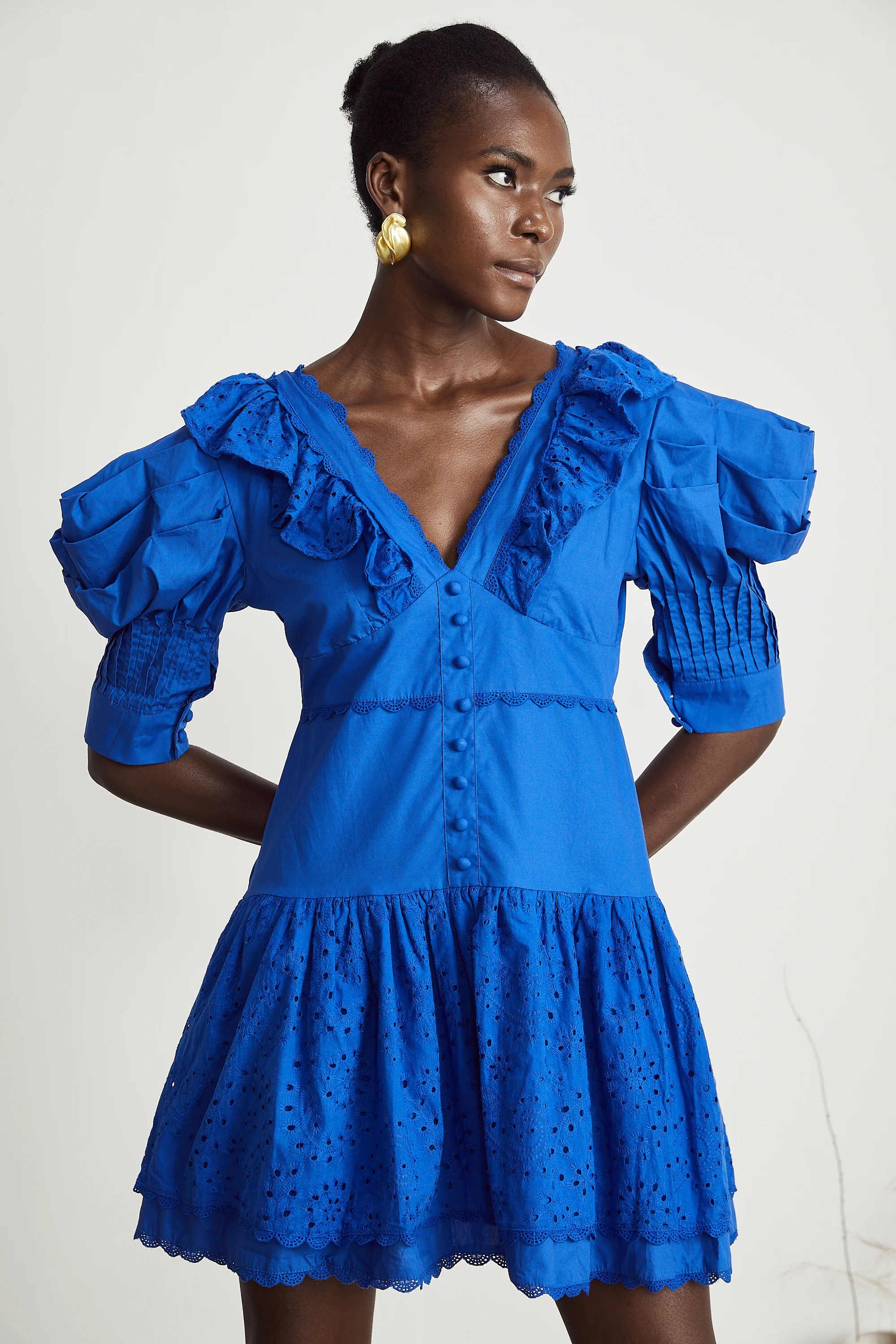 Florentina puff-sleeve ruffled mini dress