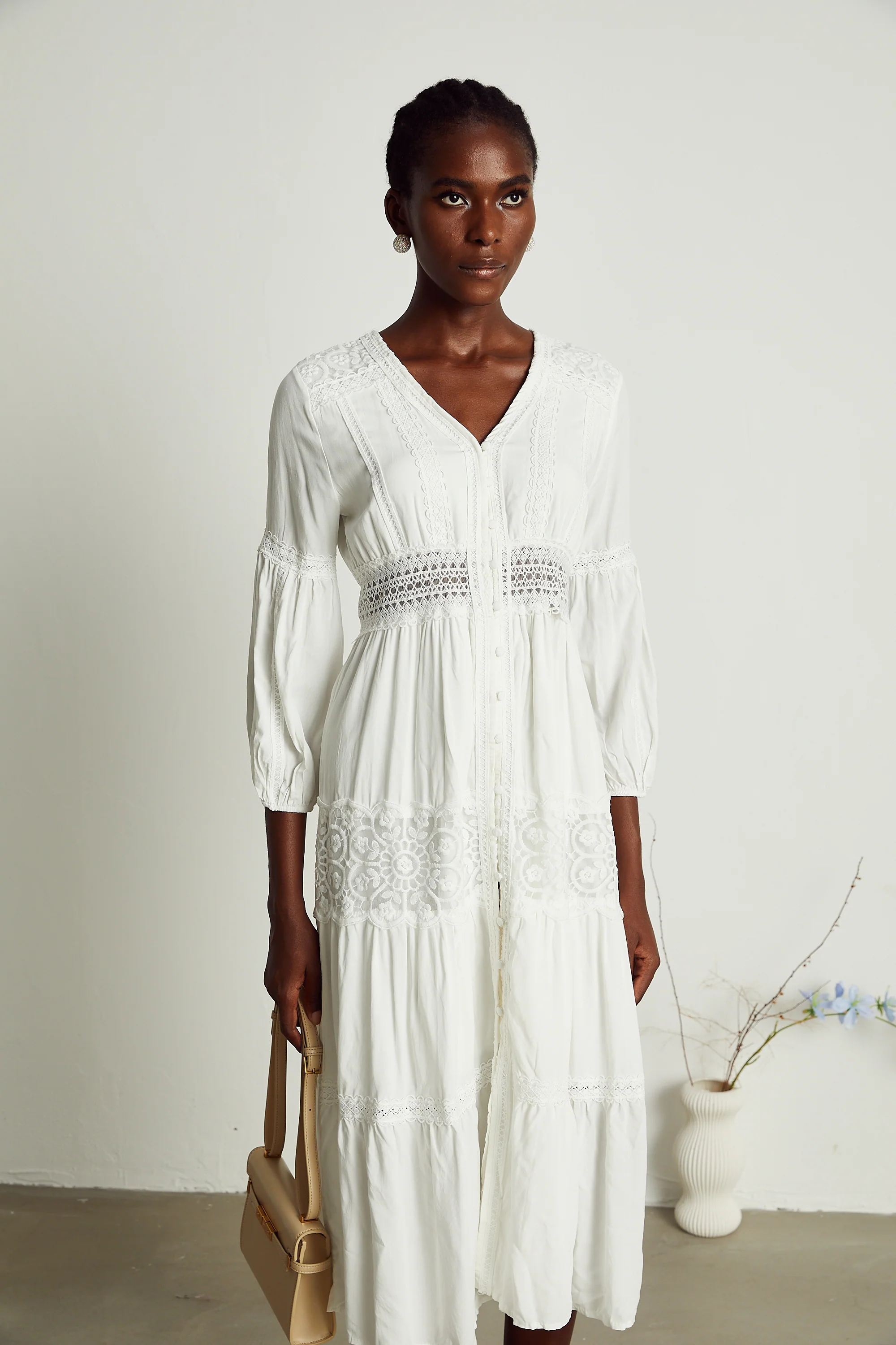 Geneviève lace floral-embroidered midi dress