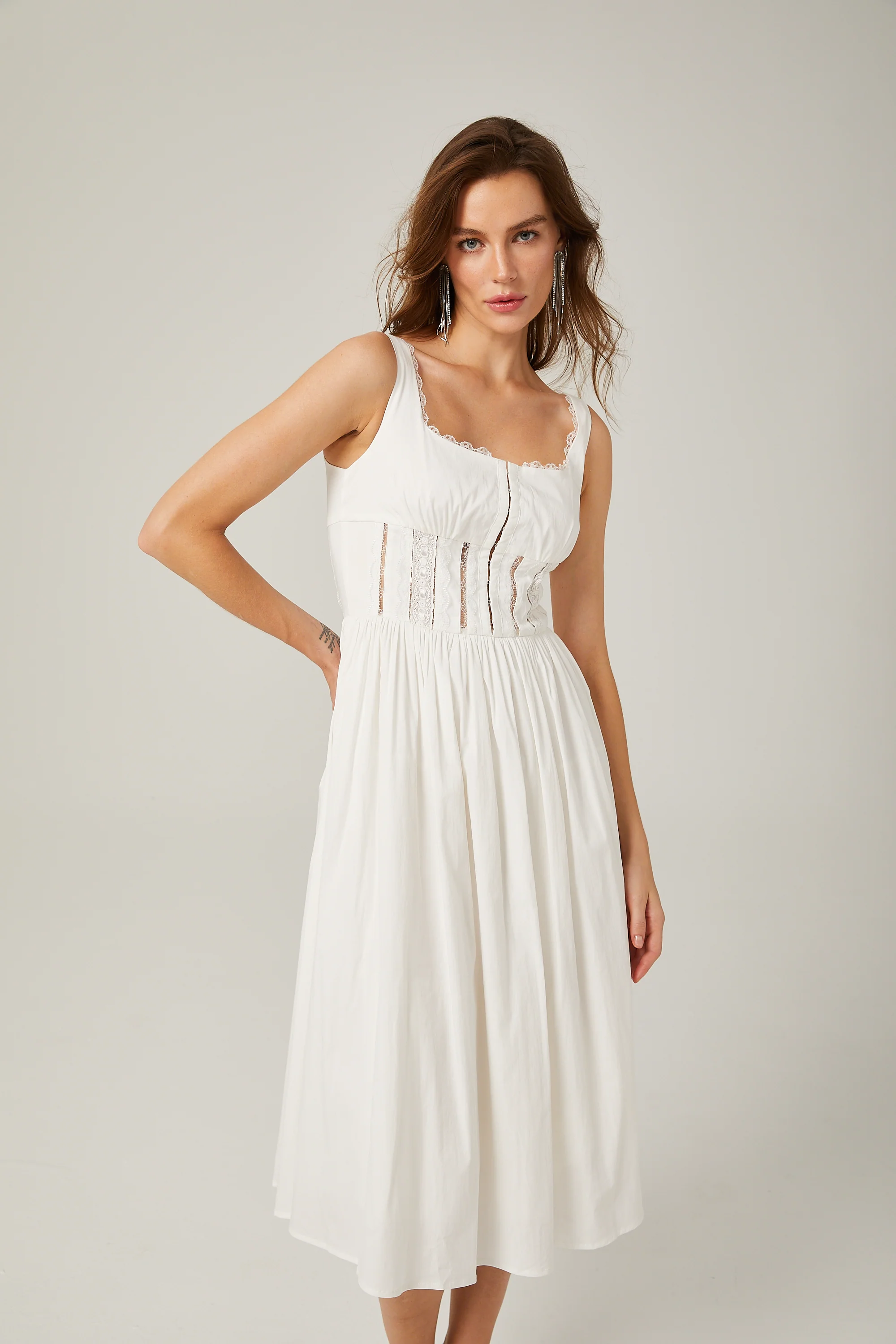 Jeanne white lace cut-out midi dress