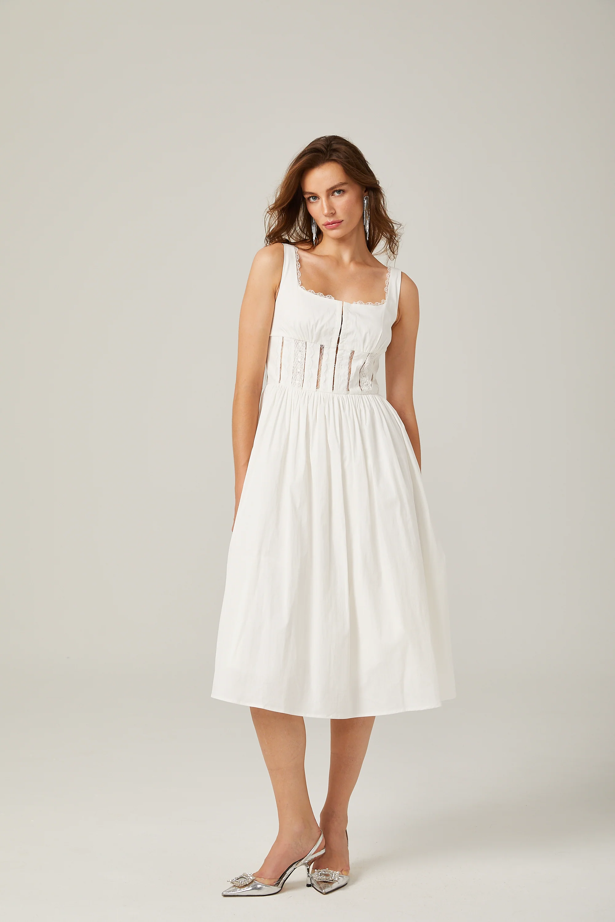 Jeanne white lace cut-out midi dress